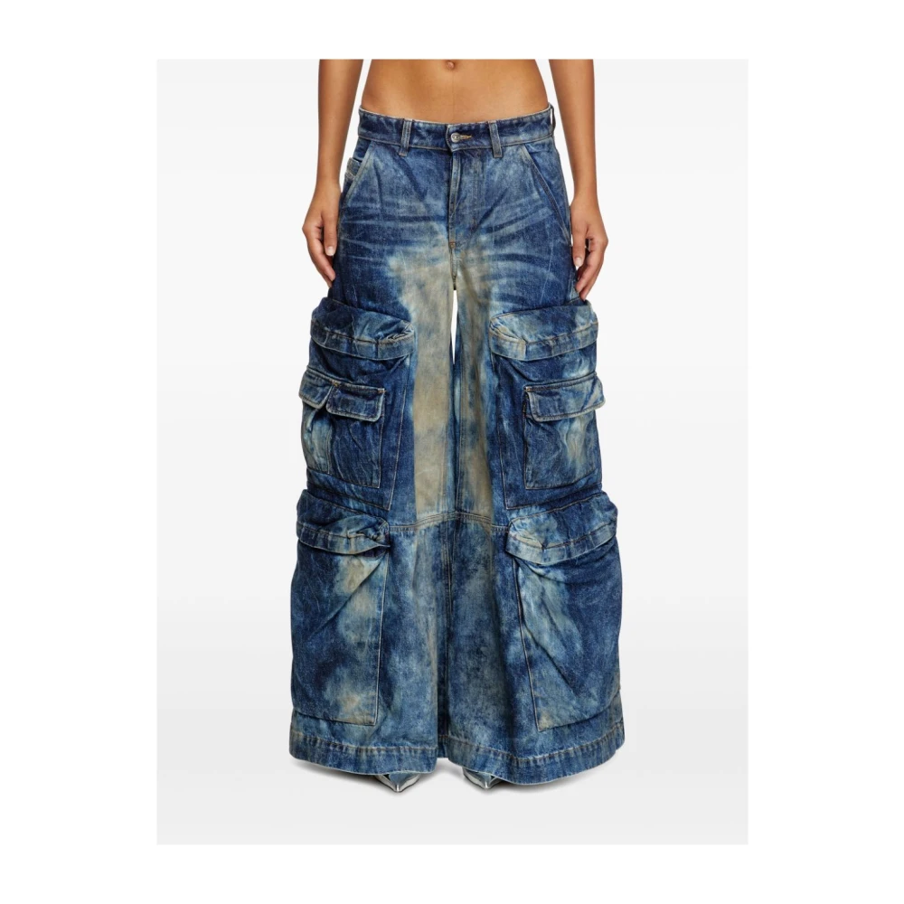 Diesel Denim Cargo Broek Unisex Indigo Blauw Blue Dames