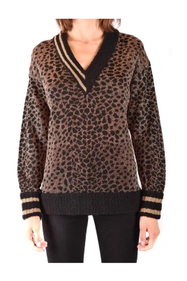 Leopard Pattern V-Neck Stickad Tröja