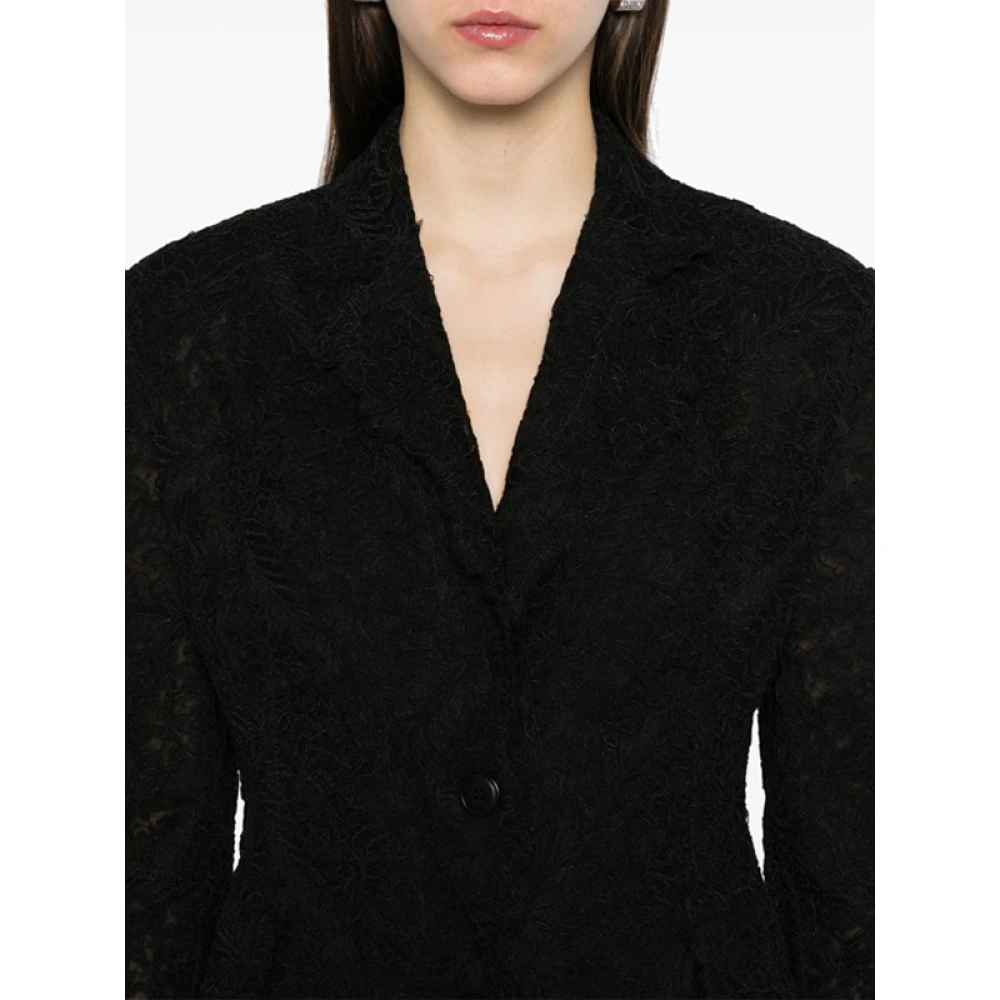Ermanno Scervino Zwarte Bloemenkant Vlinderblazer met Schoudervullingen Black Dames
