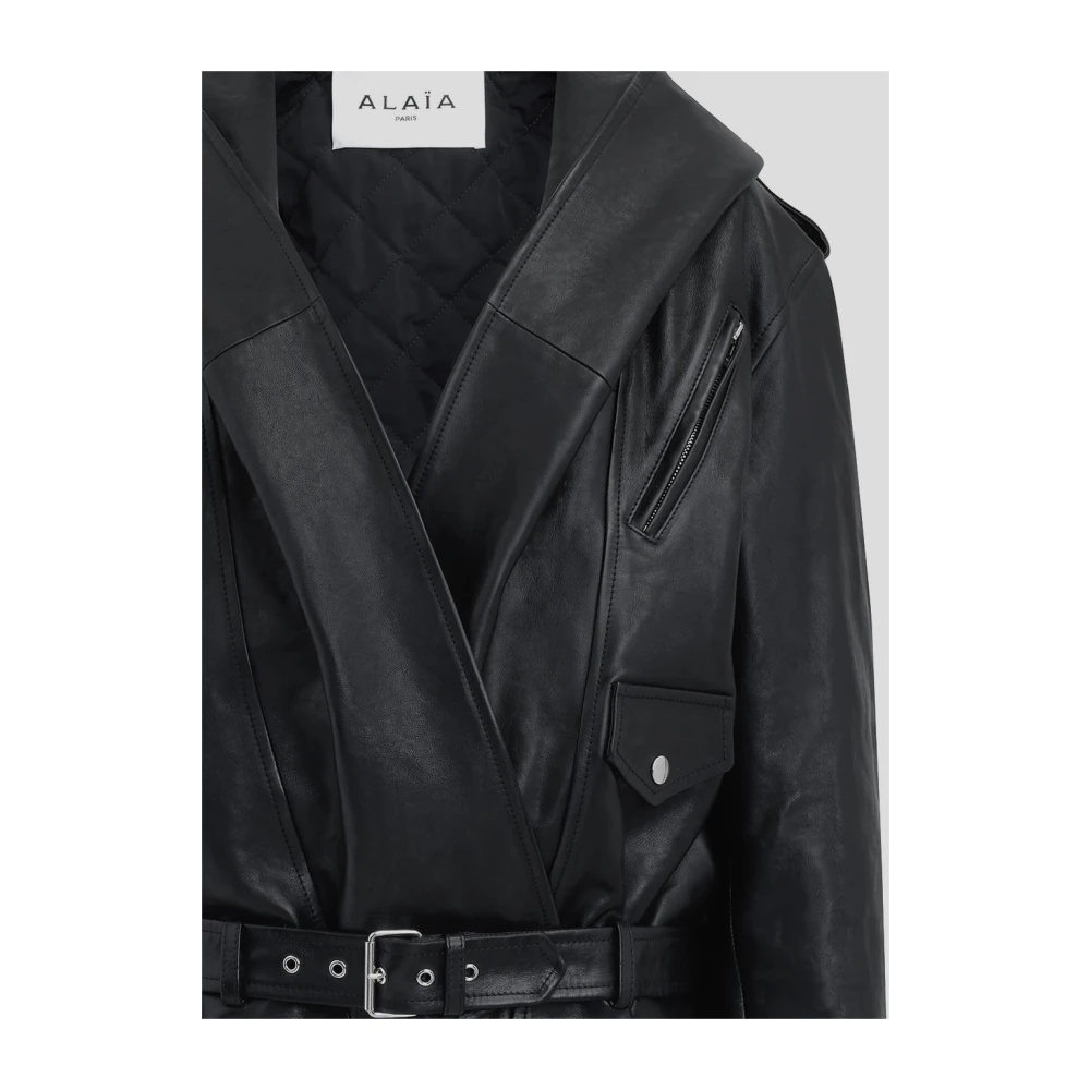 Alaïa Leren Hooded Biker Jas Black Dames