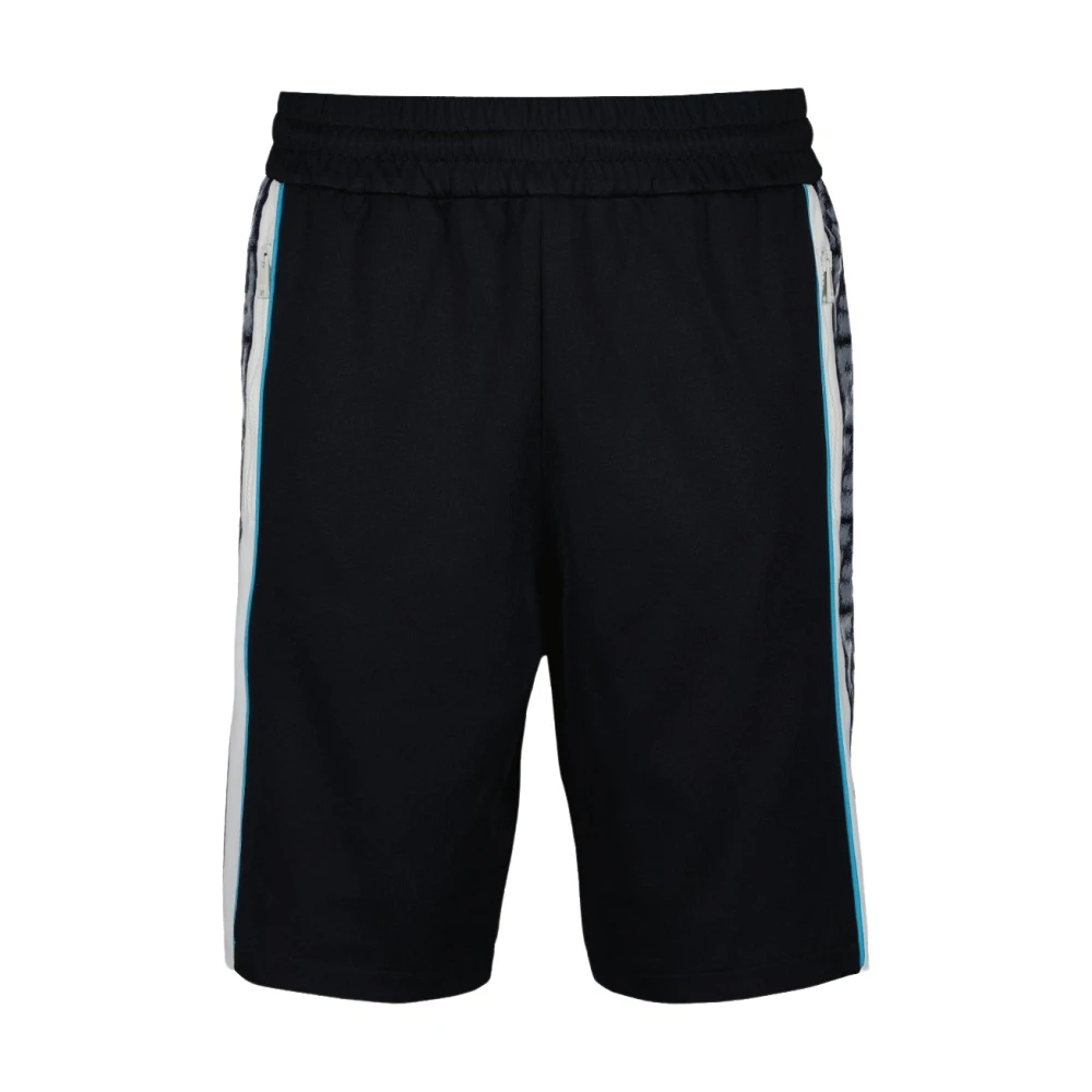 Fendi Blauwe Jersey Bermuda Shorts met Witte FF-strepen Blue Heren