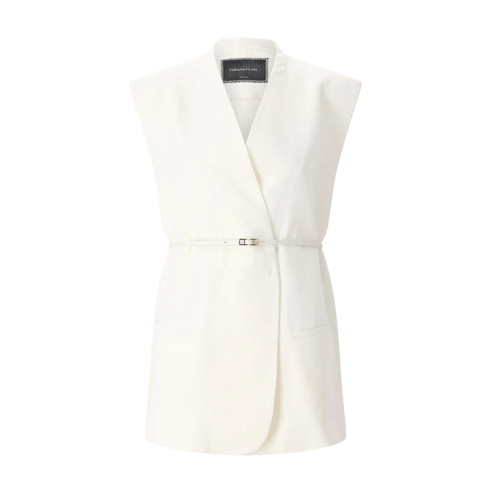 Fabiana Filippi Beige Waistcoats, Female, Xl, Fluid Linen And Viscose Vest