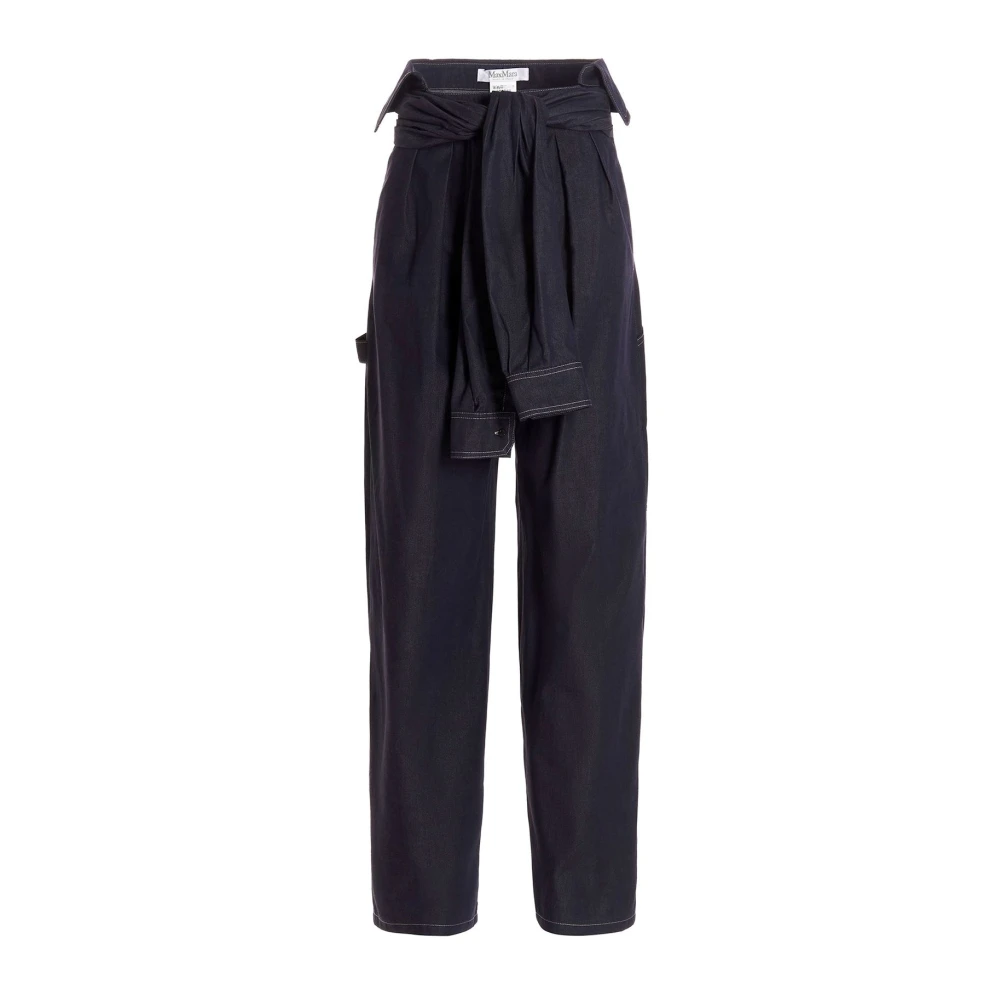 Max Mara Hoge taille katoenen broek met logo Blue Dames
