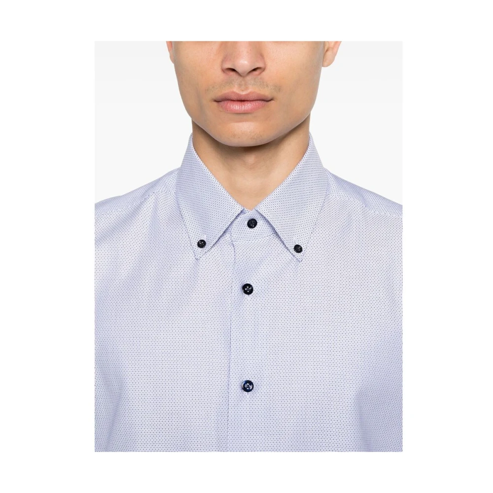 Mazzarelli Blauw Wit Katoenen Overhemd met knopen Blue Heren