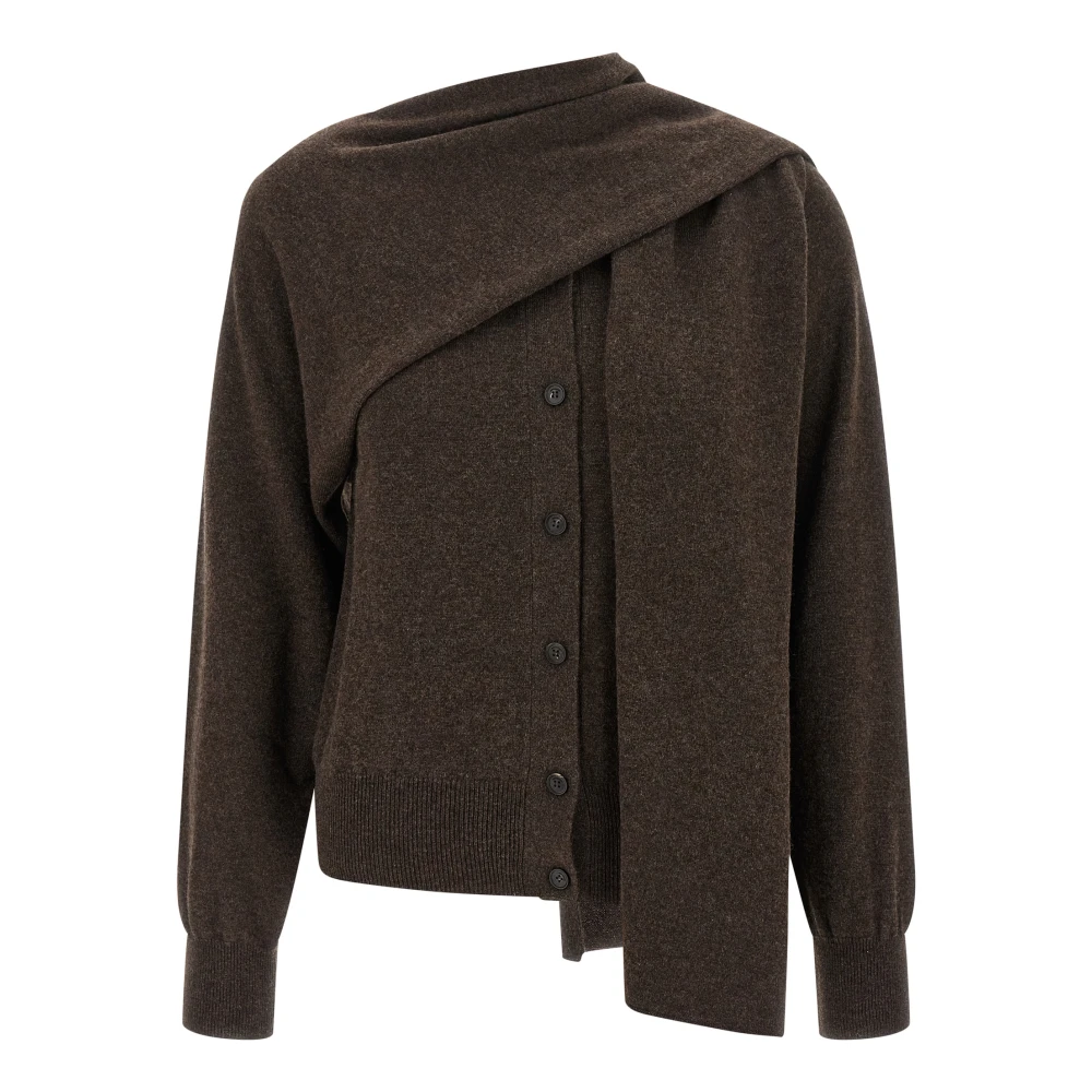 Ferragamo Women's Brown Scarf Cardigan - Cashmere Knitwear - M - Knitwear