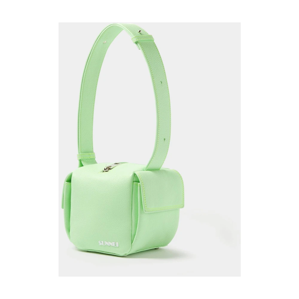 Sunnei Zuur Groene Kubusvormige Tas met Verstelbare Schouderband Green Dames