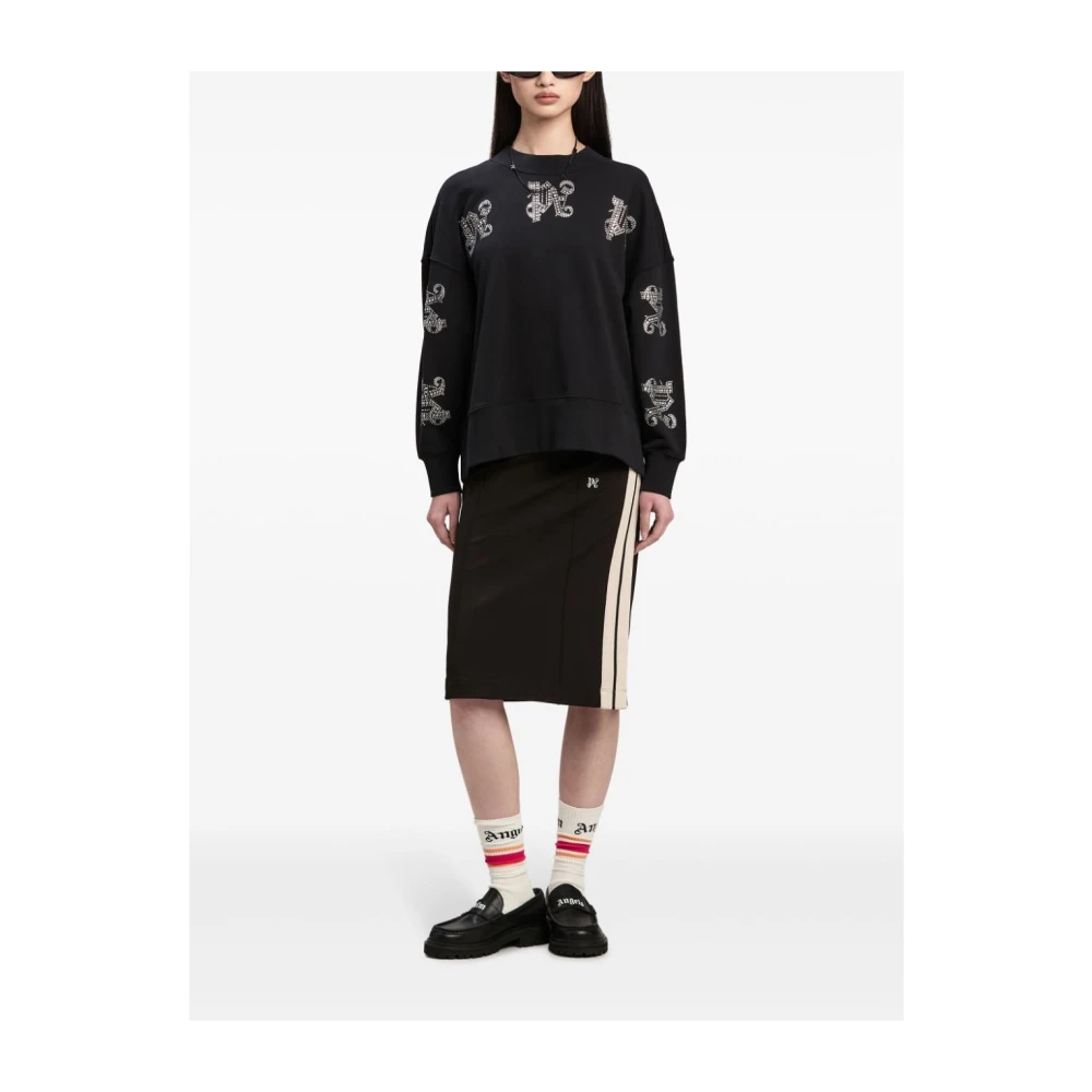 Palm Angels Zwarte Monogram Rok met Streep Black Dames