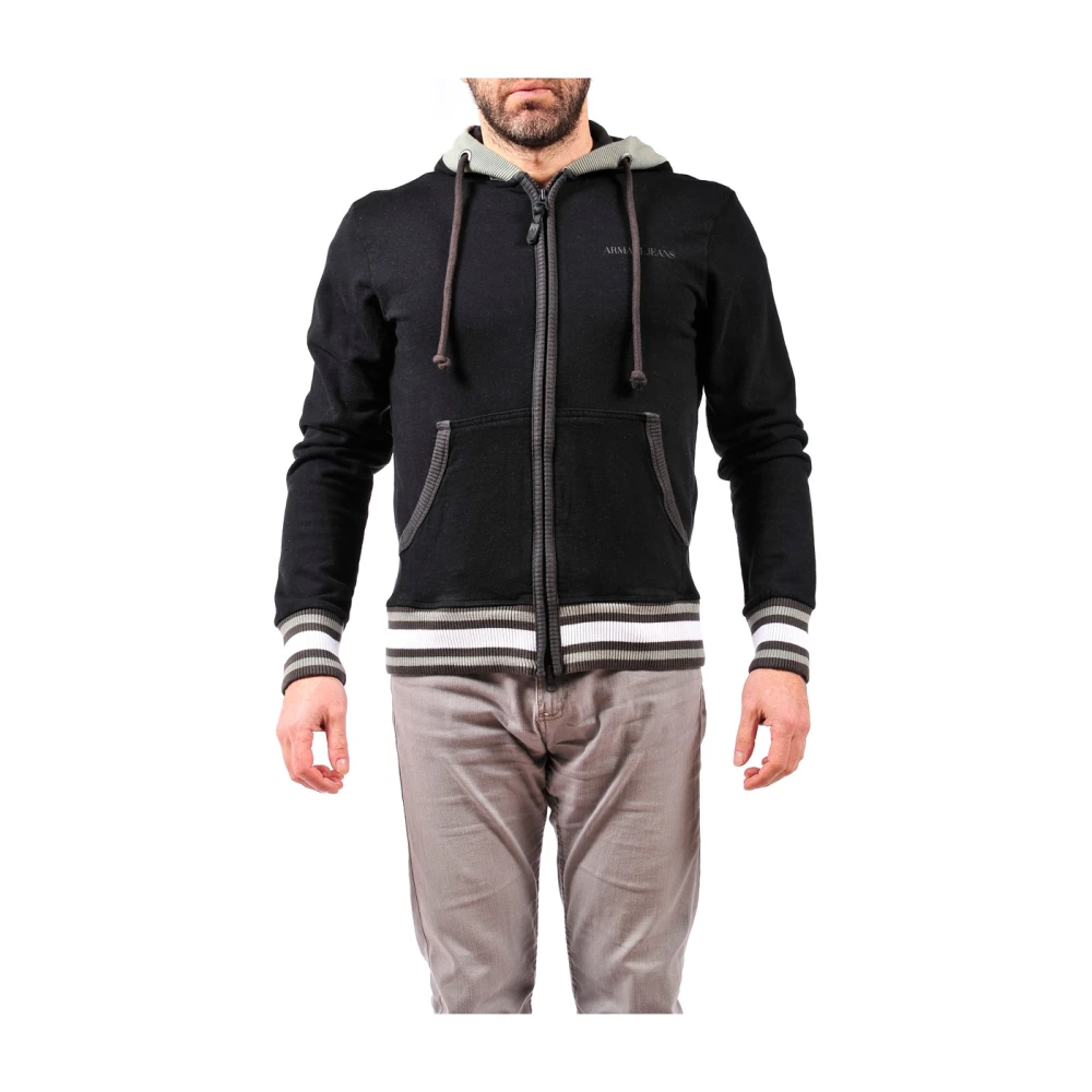 Armani Jeans Black Zip-Throughs, Male, S, Hooded Sweatshirt