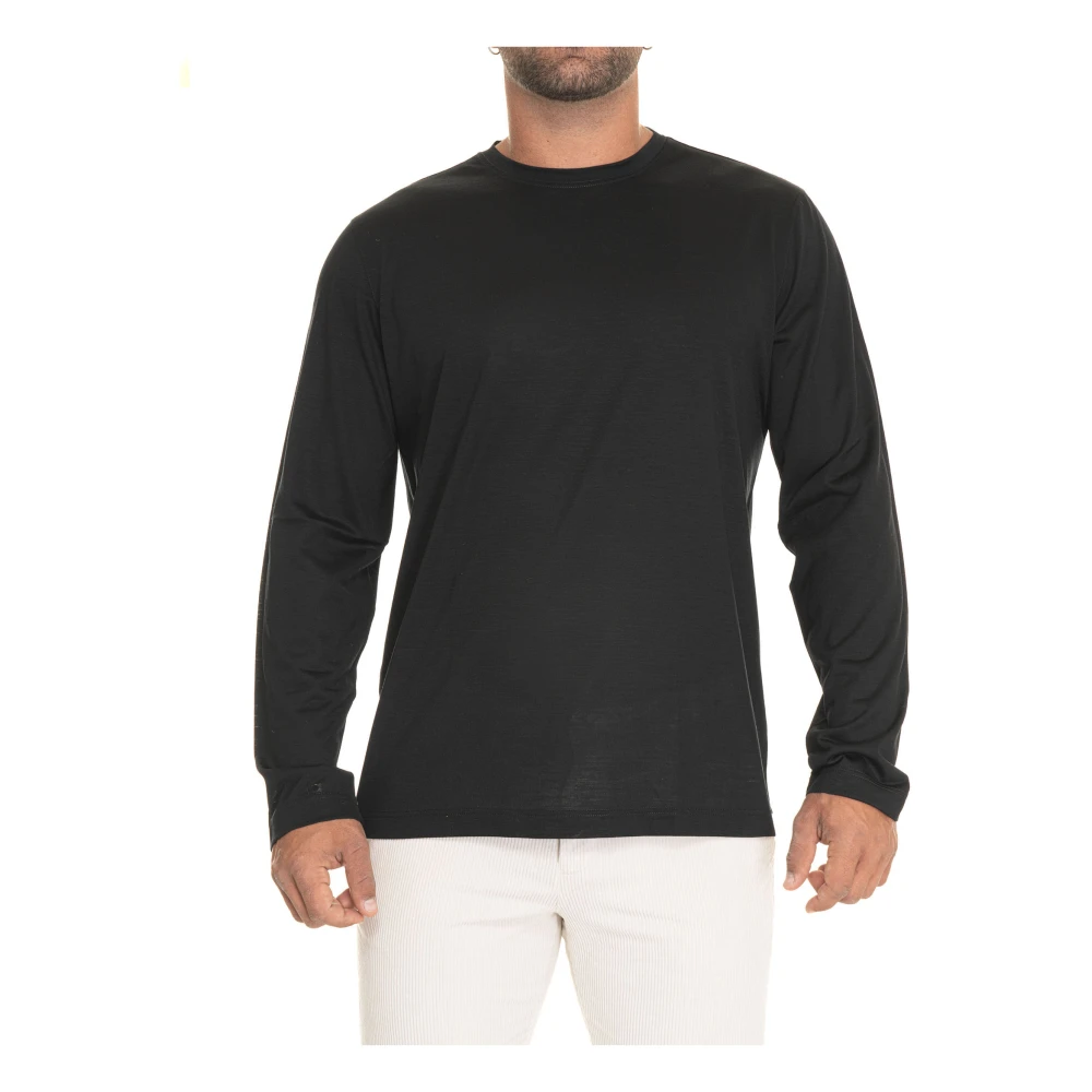 Gran Sasso Wol Lange Mouw Effen T-shirt Black Heren