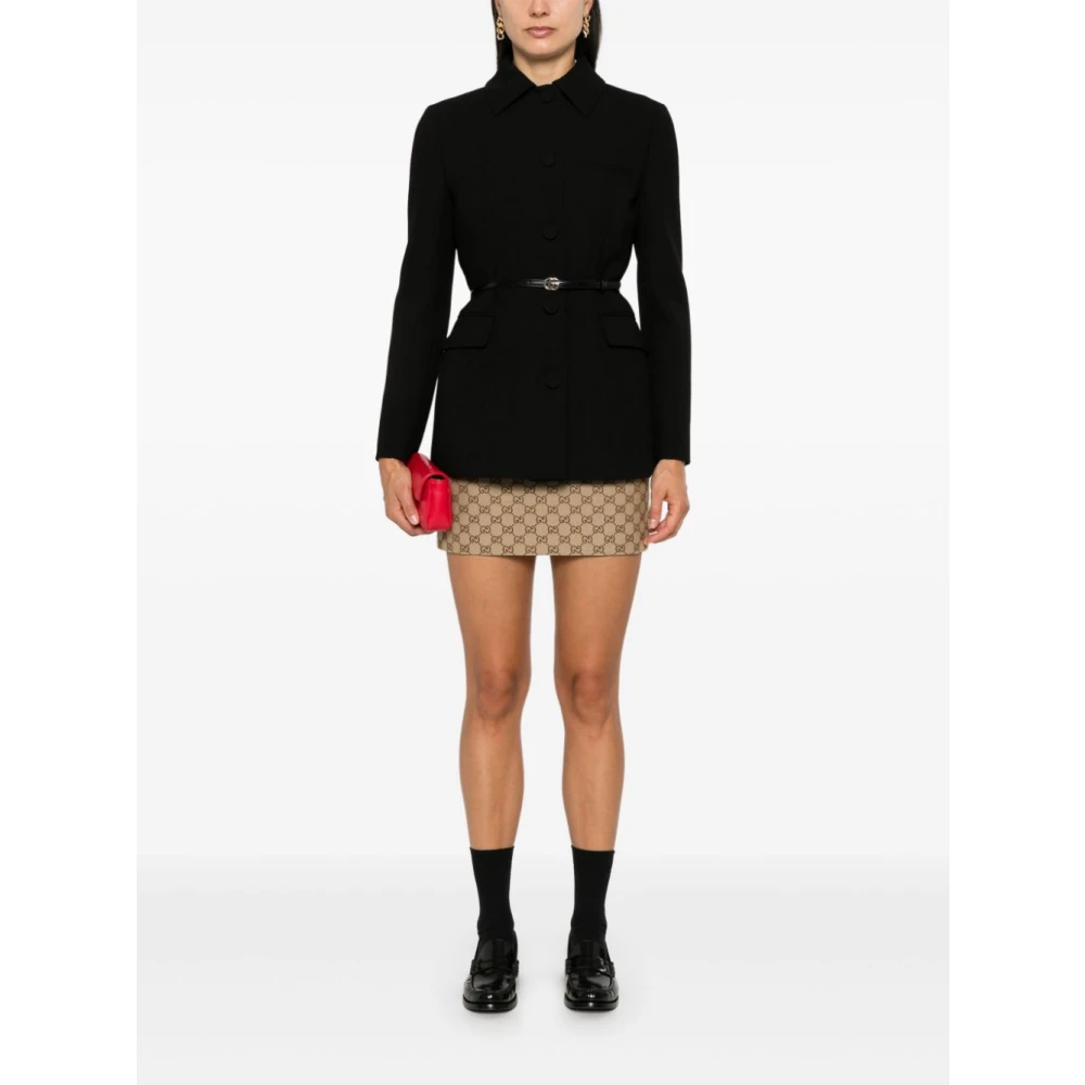 Gucci Zwart Wol Crepe Jas Klassieke Stijl Black Dames