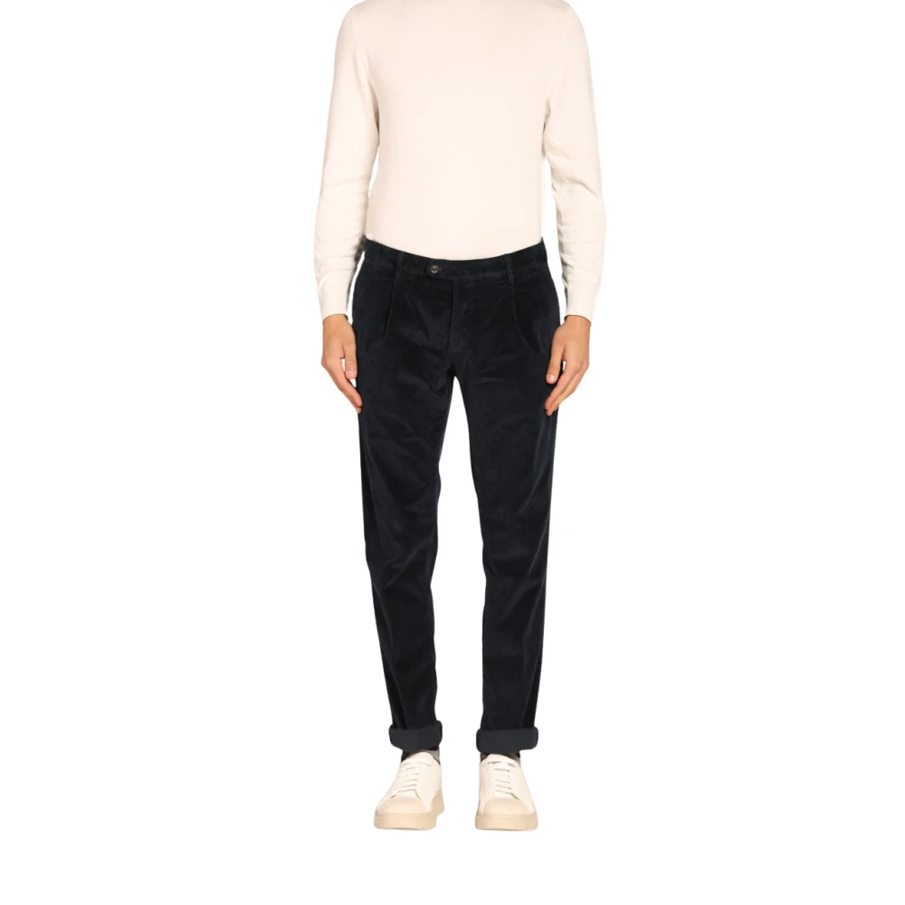 Mason's Marineblauwe Velvet Gestreepte Chino Broek Blue Heren