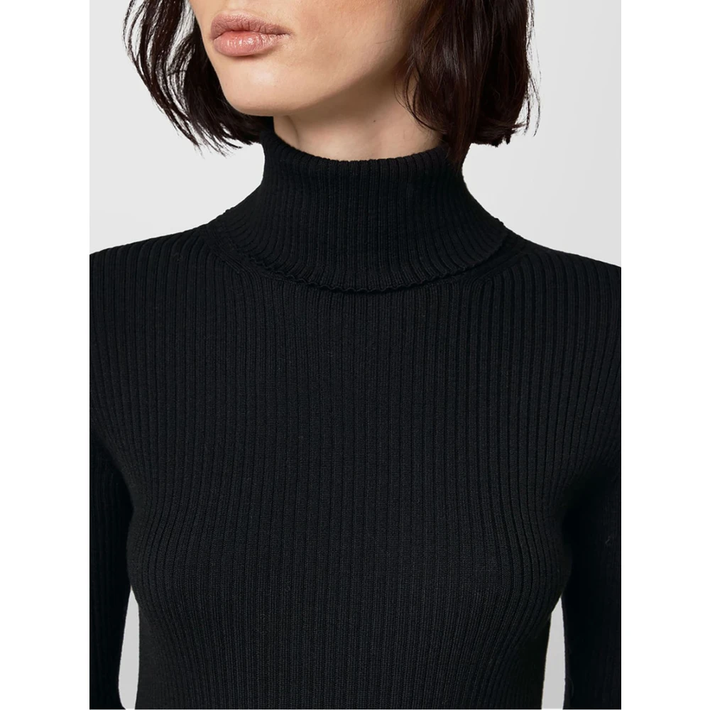 alpha industries Zwarte Merinowol Geribbelde Coltrui Sweater Black Dames