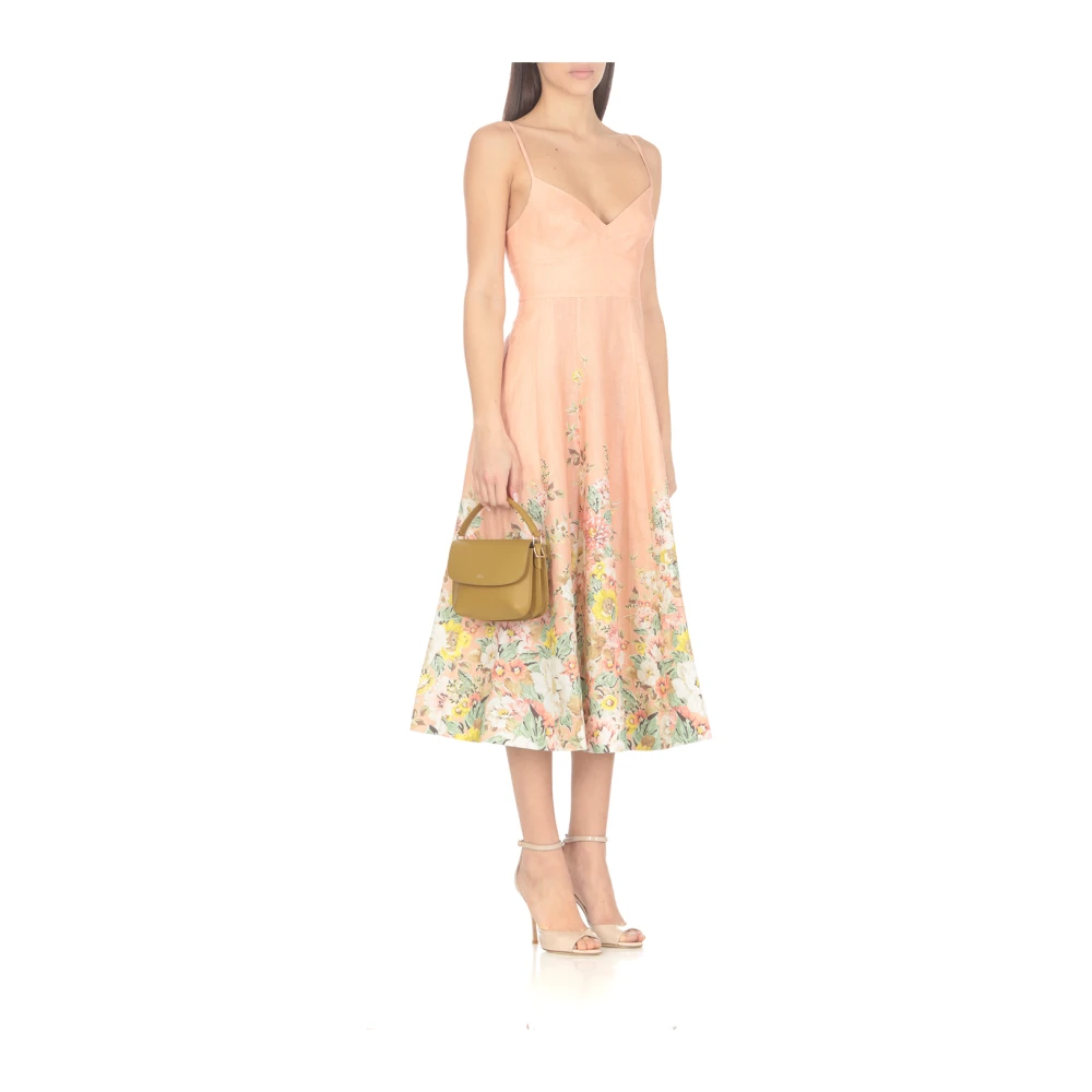 Zimmermann Roze Bloemen Linnen Jurk Pink Dames