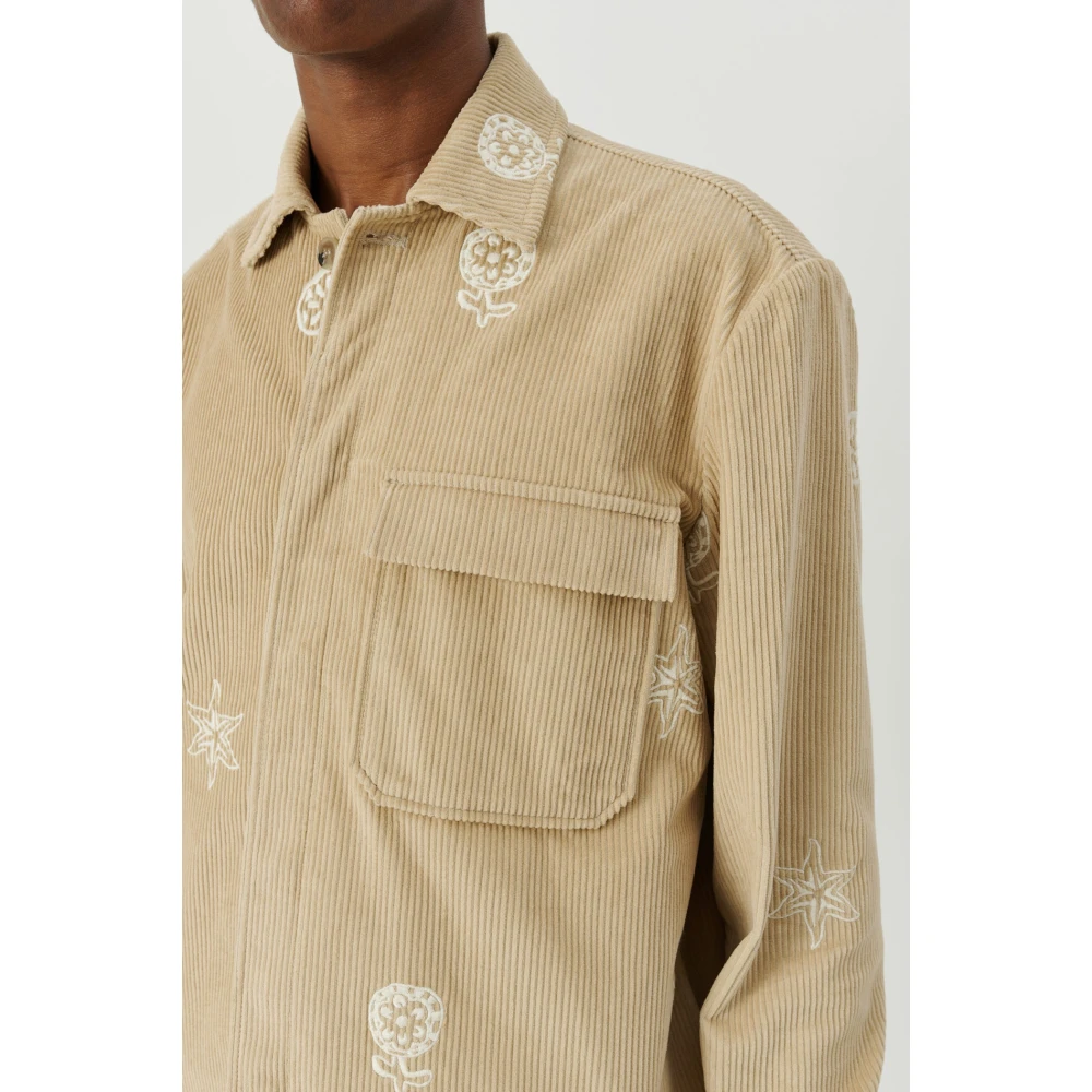 Soulland Geborduurde Corduroy Overshirt Beige Heren