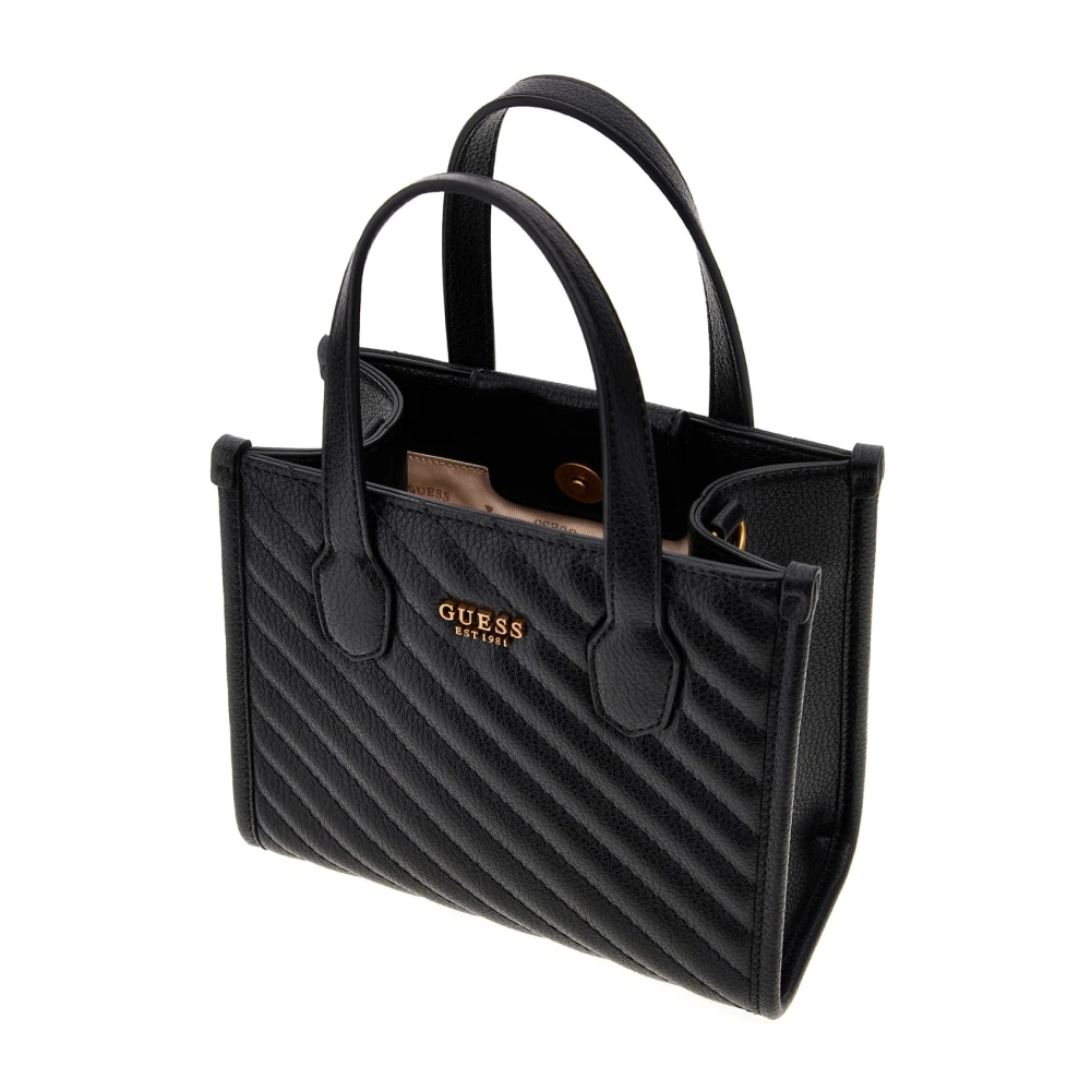 Guess Zwarte Silvana 2 Compartiment Tote Tas Black Dames