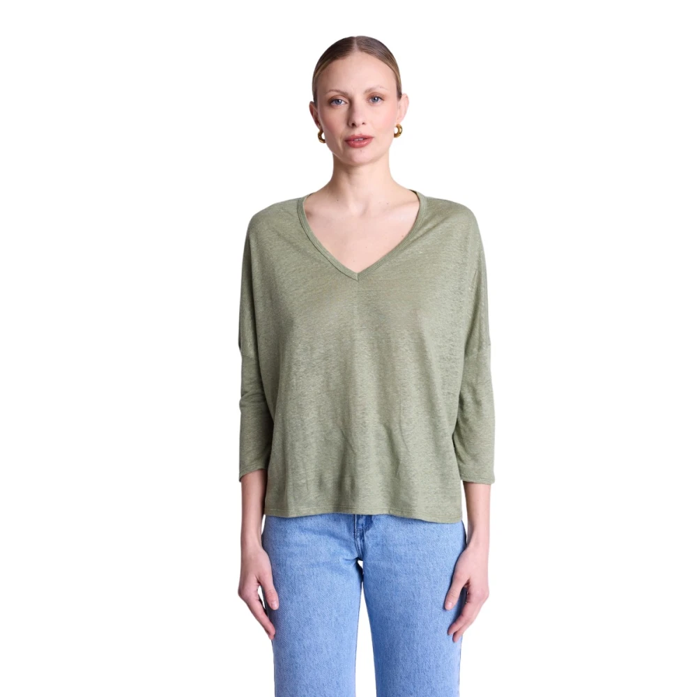 Berenice Linnen V-hals T-shirt Green Dames