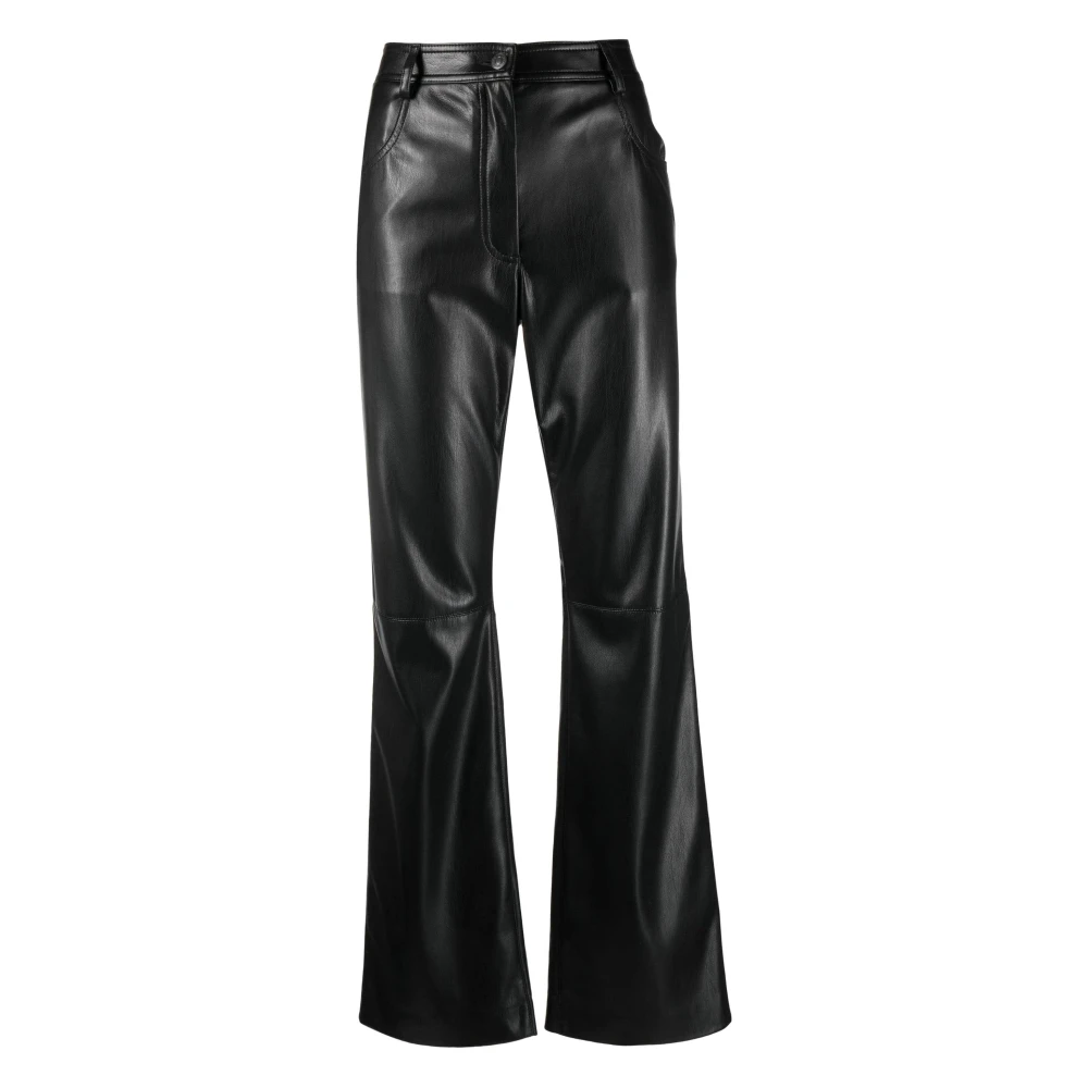 Msgm Casual Zwarte Faux Leren Broek Black Dames