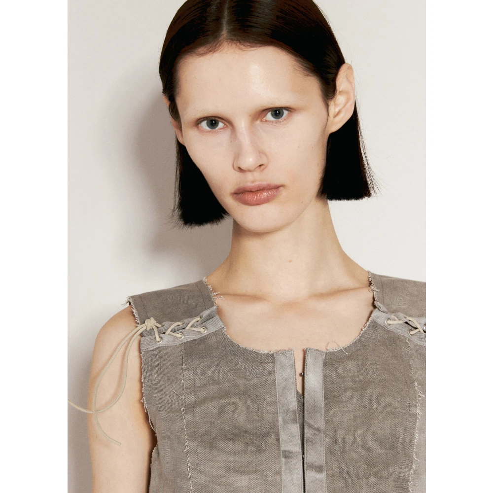 Our Legacy Canvas Lace-Fastening Crewneck Vest Gray Dames