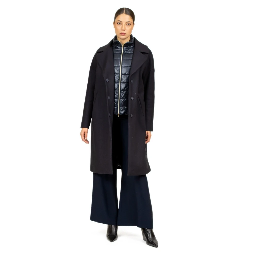 Herno Blauwe wollen jas met verwijderbare puffer Blue Dames