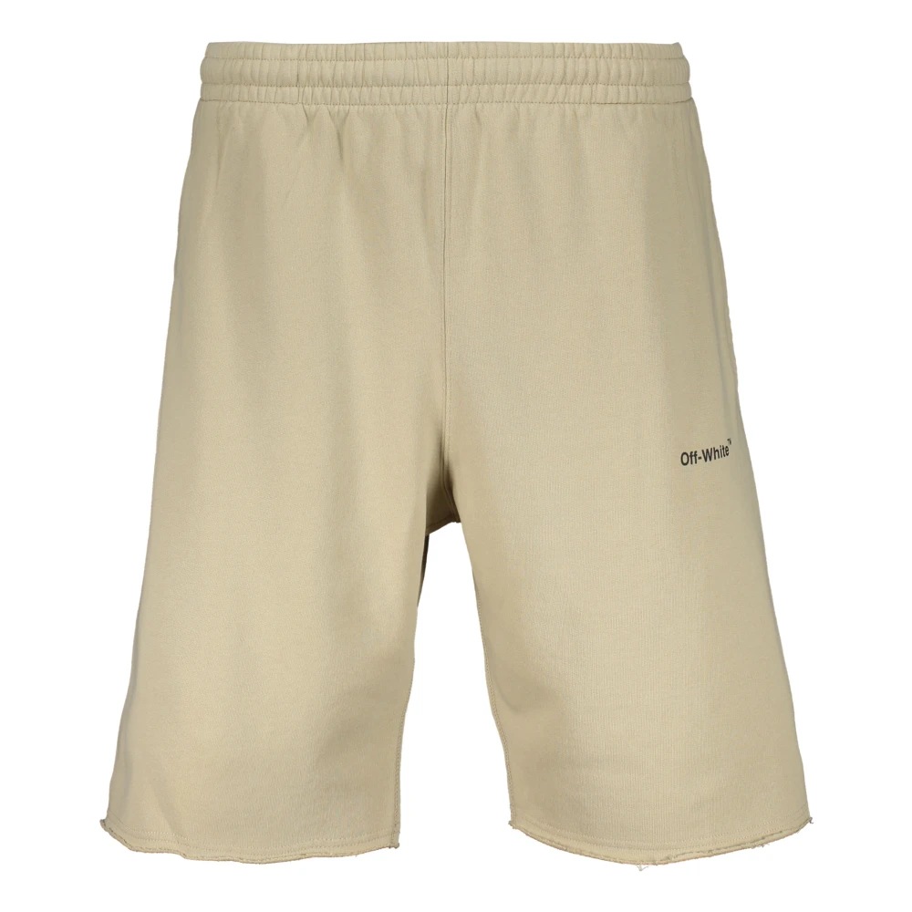 Off White Katoenen Bermuda Shorts met Elastische Taille Beige Heren