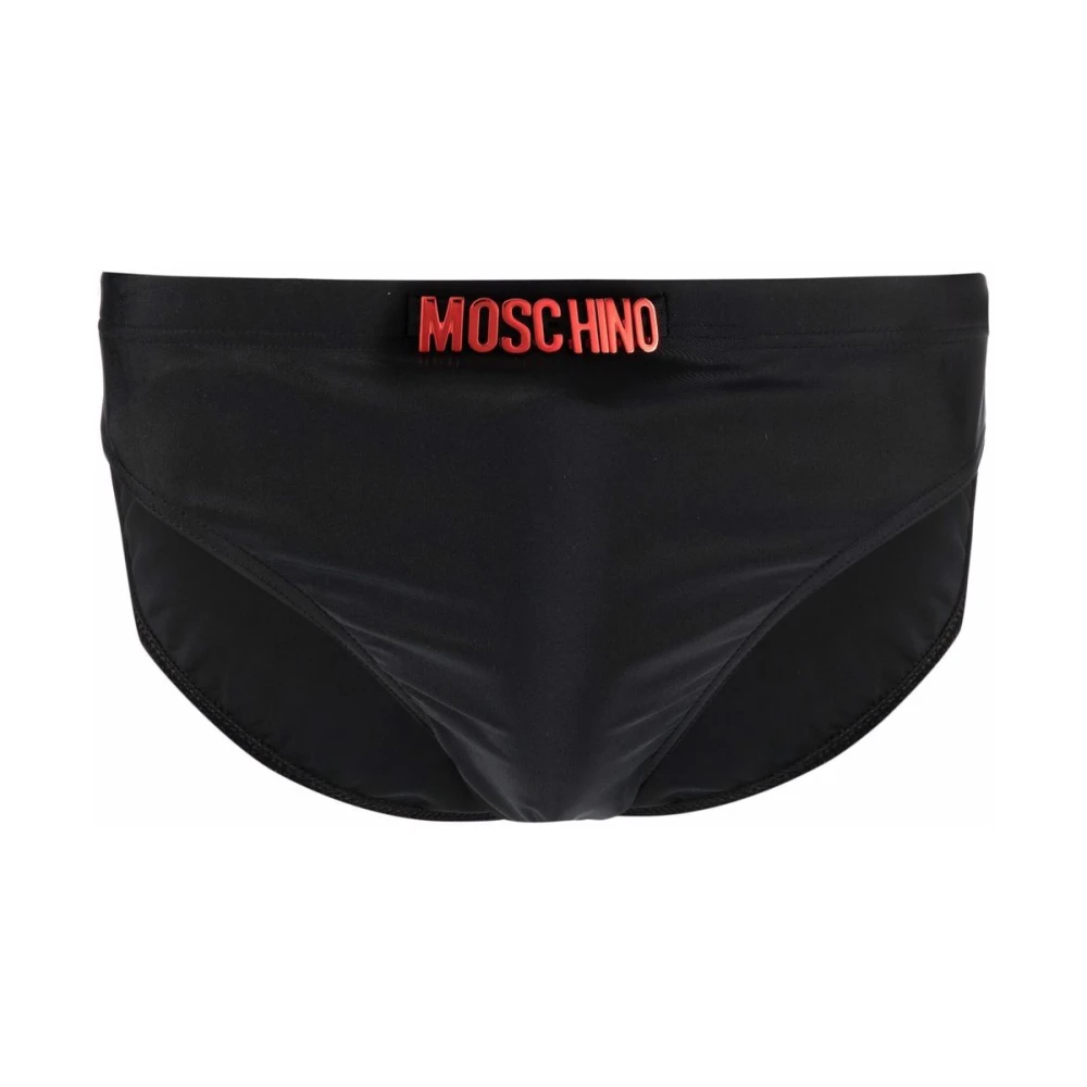 Moschino Zwemkleding Zwart Rood Logo-Lettering Zwembroek met Stretch-Design en Elastische Tailleband Black Heren