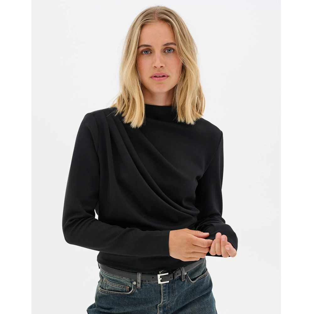 My Essential Wardrobe Lange Mouw Helle Top Black Dames