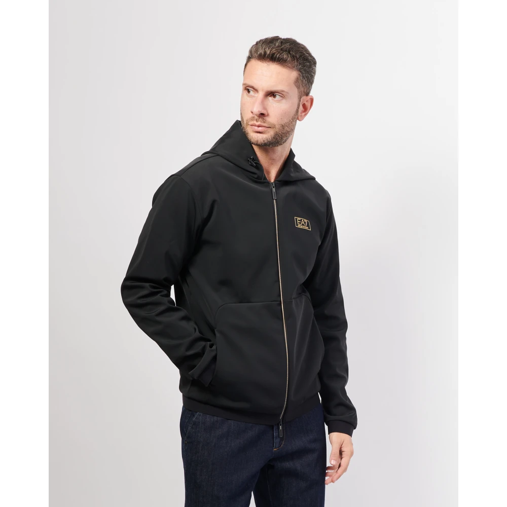 Emporio Armani Zwarte hoodie met volledige rits Black Heren