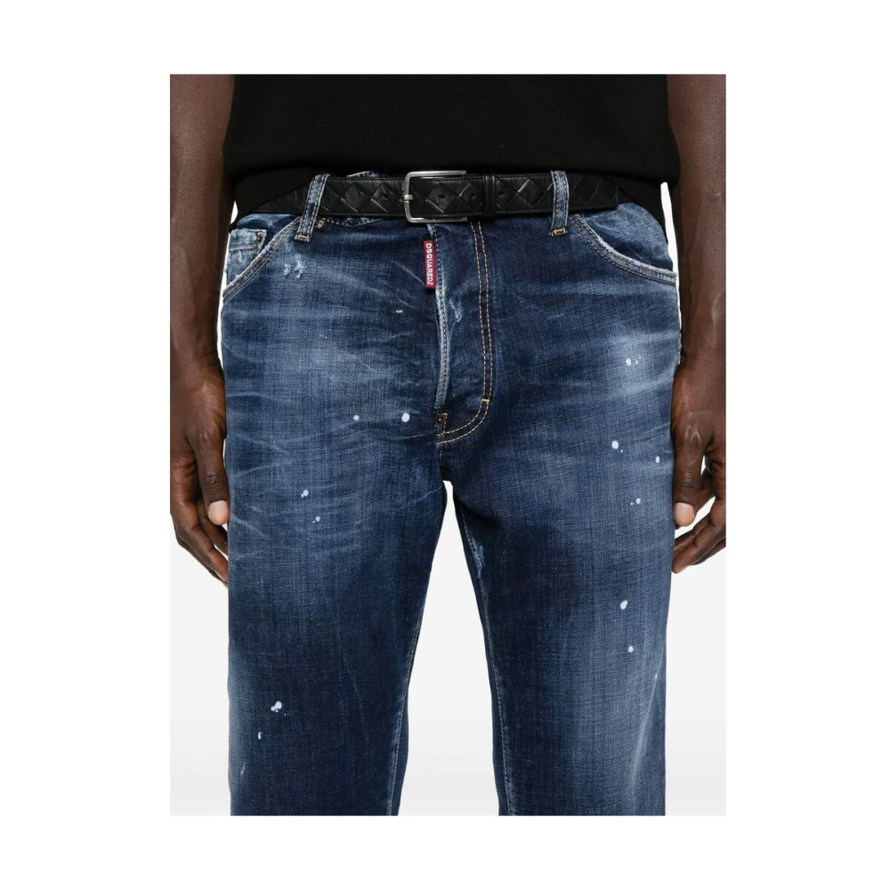 Dsquared2 Navy Blauwe Klassieke Verfspat Jeans Blue Heren