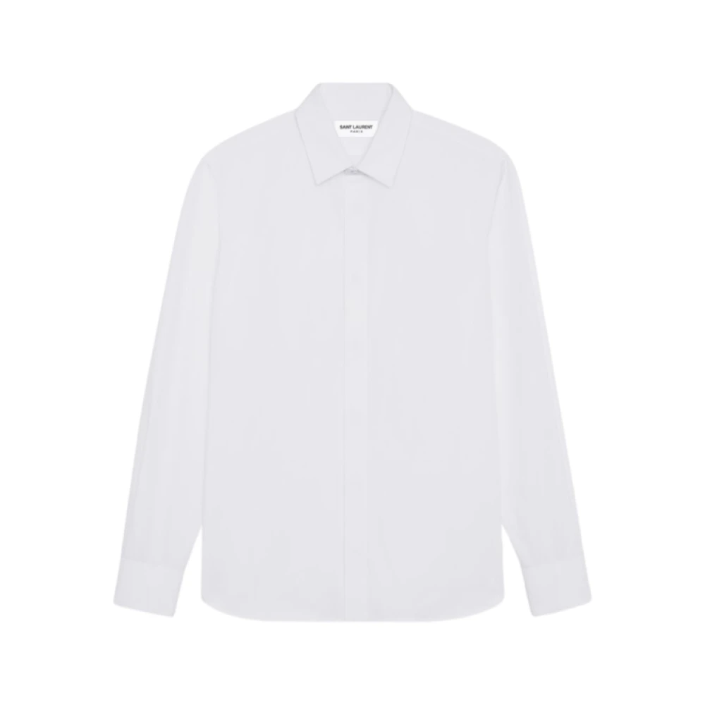 Saint Laurent Witte Katoenen Poplin Overhemd met Puntige Kraag White Heren