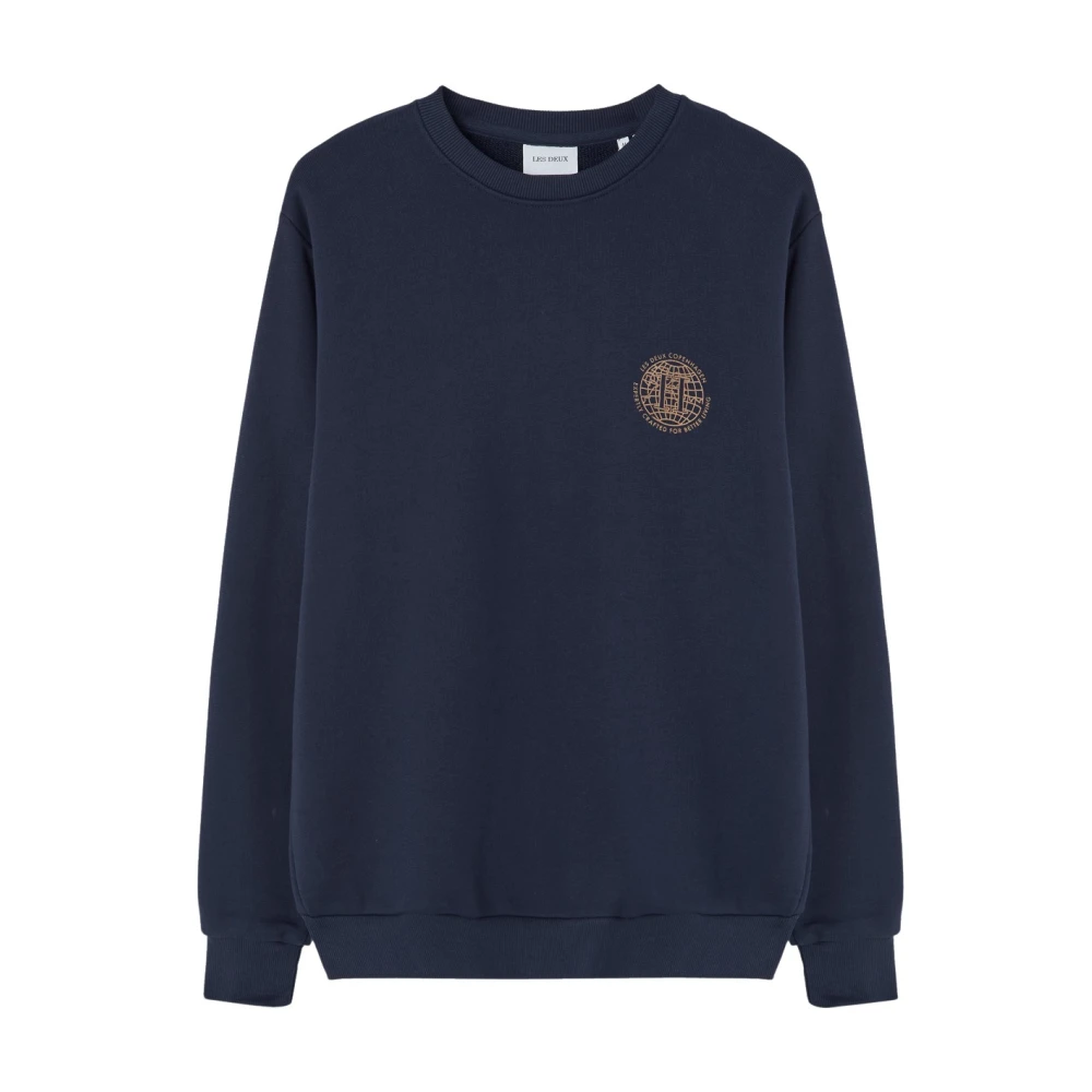 Les Deux Navy Blauwe Sweater met Achterprint Blue Heren