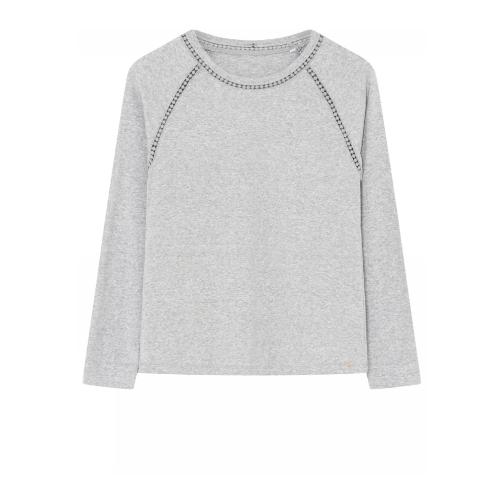 Gustav T-shirt met lange mouwen en geborduurde details Gray Dames