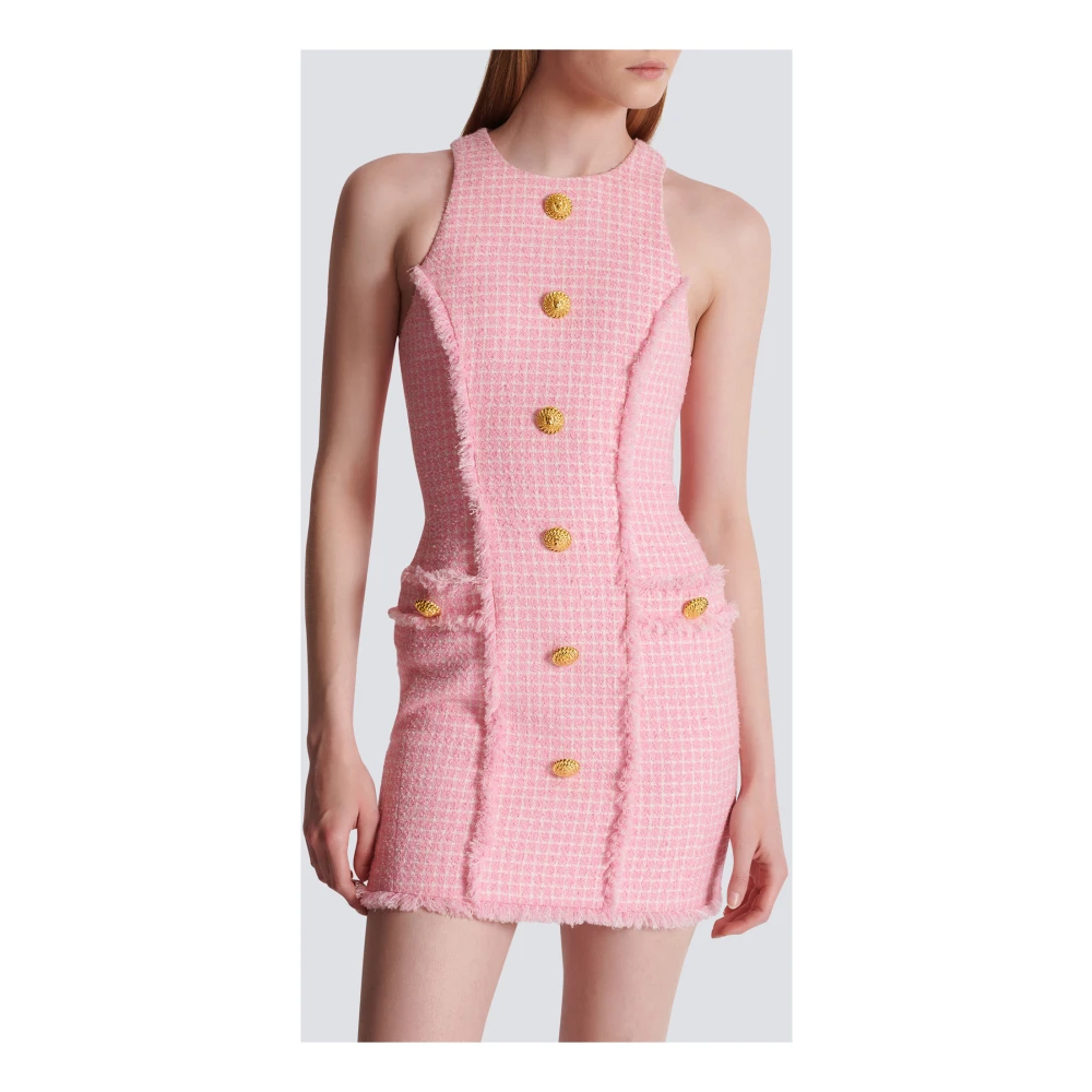 Balmain Gingham tweed jurk Pink Dames