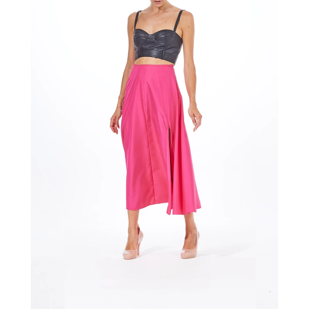 Moschino Fuchsia Taffeta Lange Rok Pink Dames
