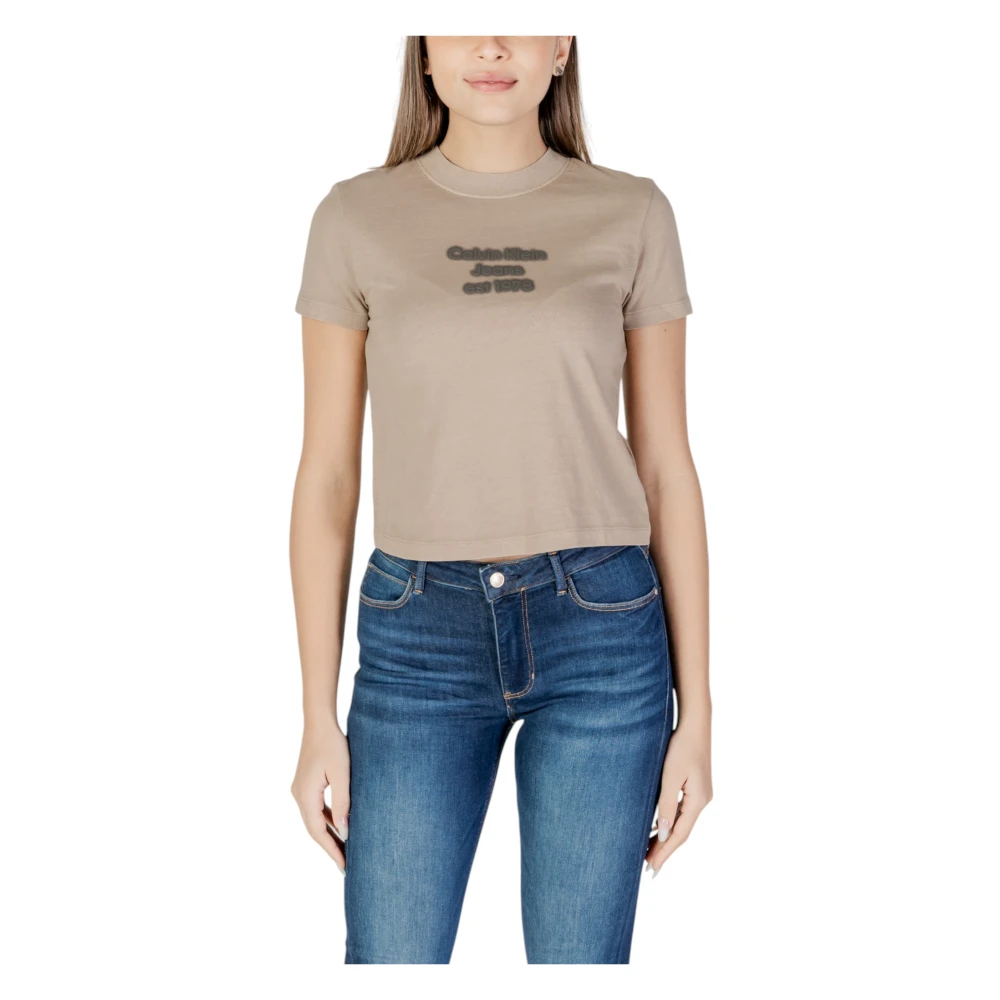 Calvin Klein Jeans Women's Beige Cotton T-Shirt For