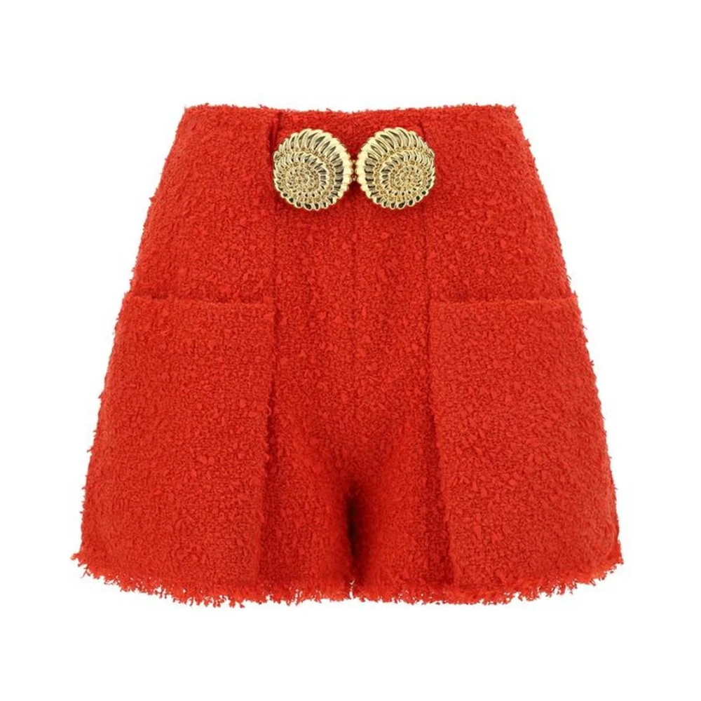 Balmain Stud Detail Tweed Bermuda Shorts Orange Dames
