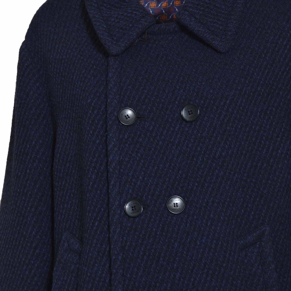 ETRO Blauwe Geribbelde Wollen Jas Blue Heren