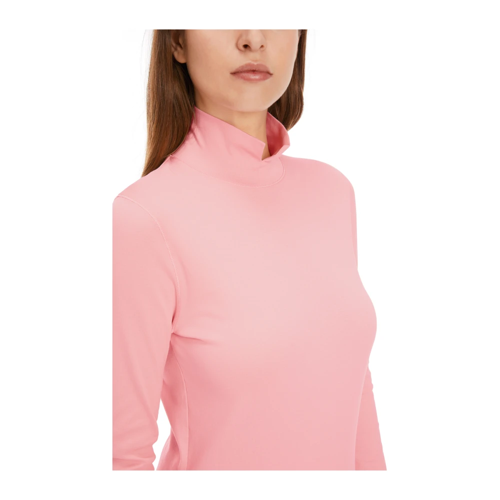 Marc Cain Lange mouwen katoenen T-shirt met kraag Pink Dames