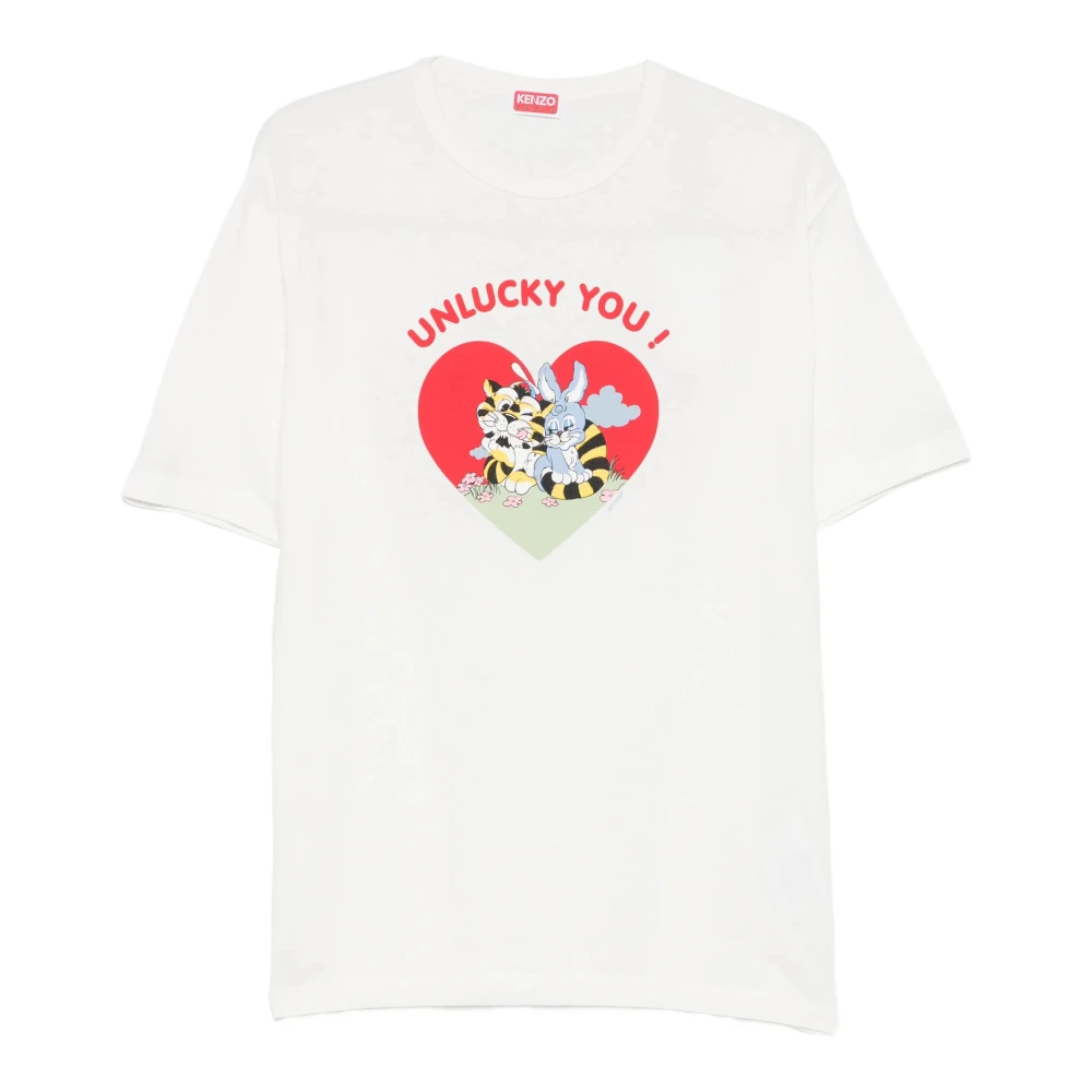 Kenzo Herr Vit Toppar L, Bomull, Tecknad T-Shirt