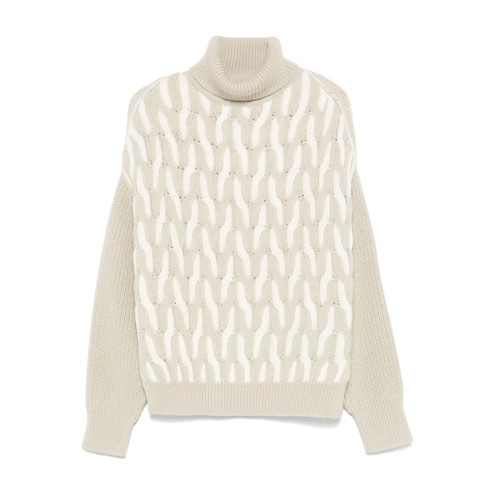 Boss Black Kabelgebreide Coltrui Sweater Beige Dames