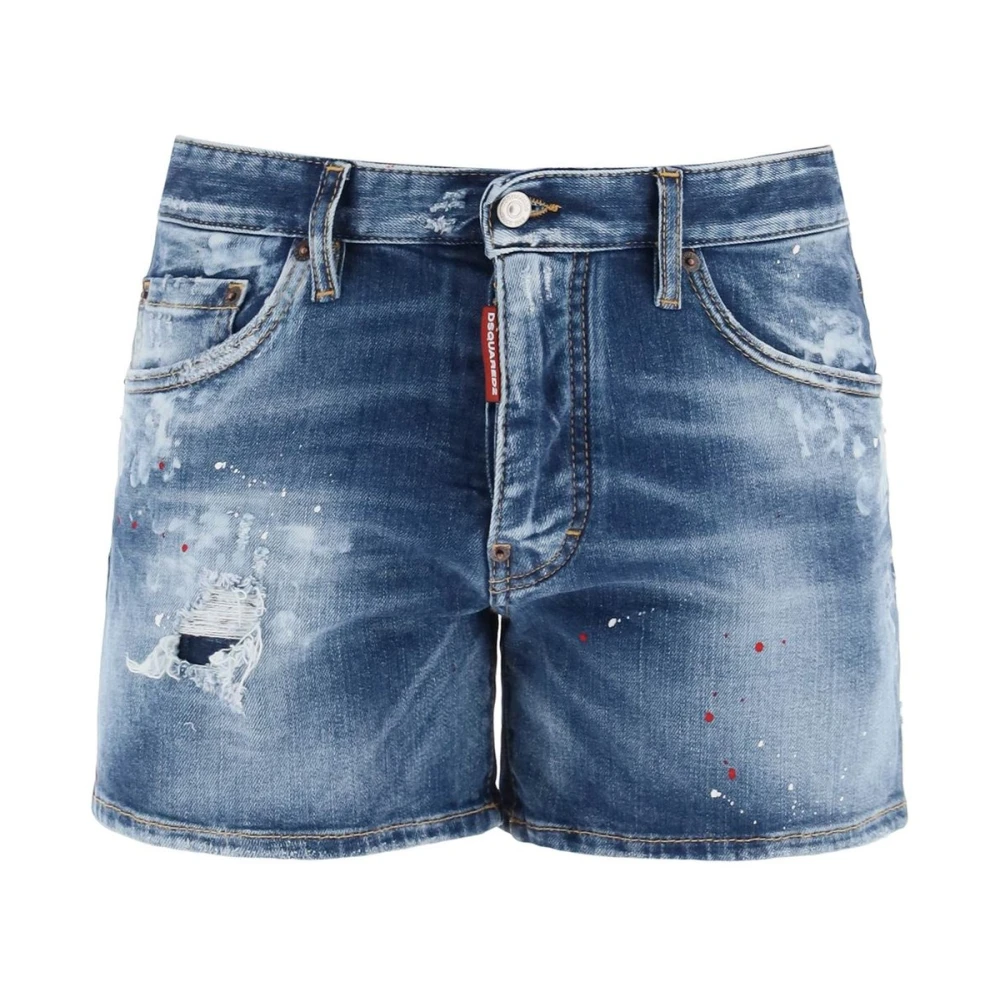 Dsquared2 70's Worn Out Booty Denim Shorts Blue Heren