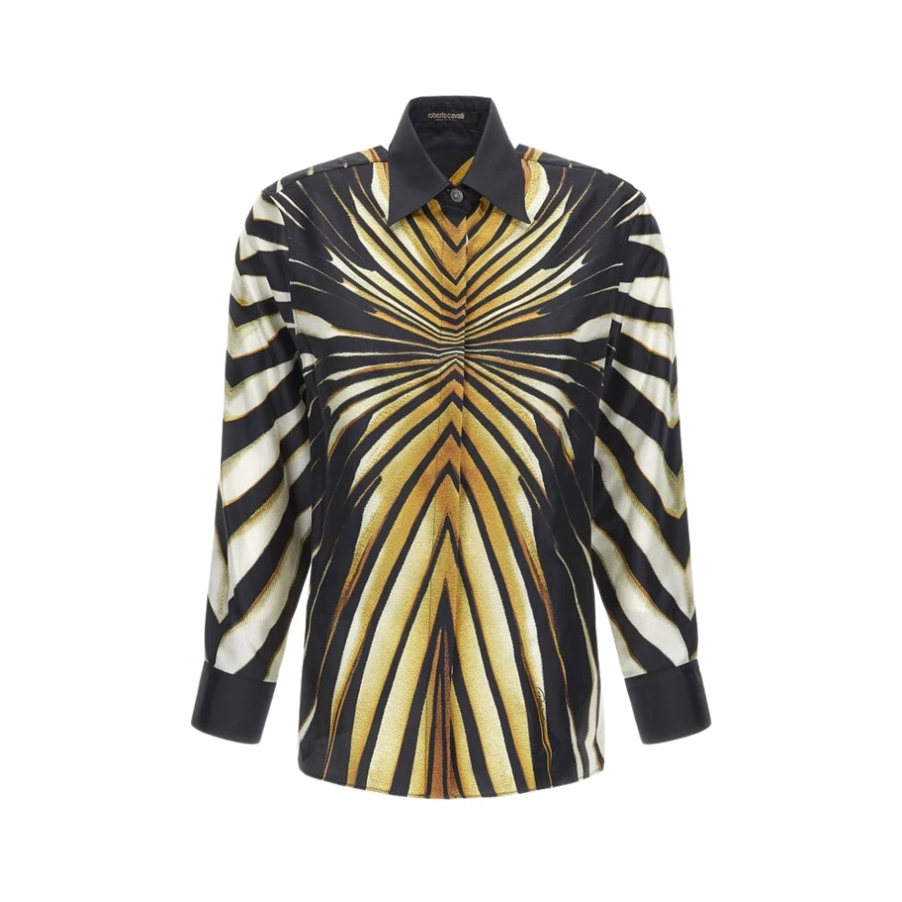 Roberto Cavalli Women's Multicolor Shirts, S, Silk Ray Of Gold Print Shirt