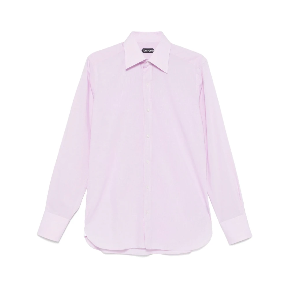 Tom Ford Roze Button-Up Shirt met gebogen zoom Pink Heren