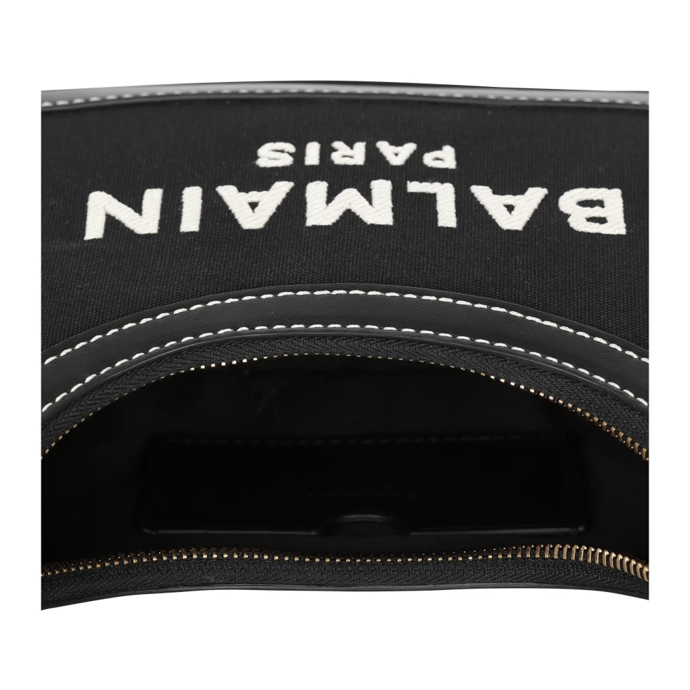 Balmain B-Army gemonogrammeerde canvas en gladleren handtas Black Dames