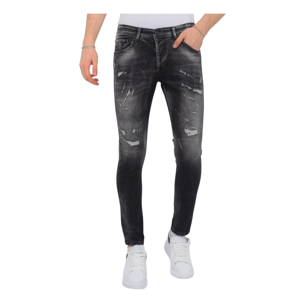 Local Fanatic Slitna målarsprut jeans herr slim fit - 1086 Black, Herr