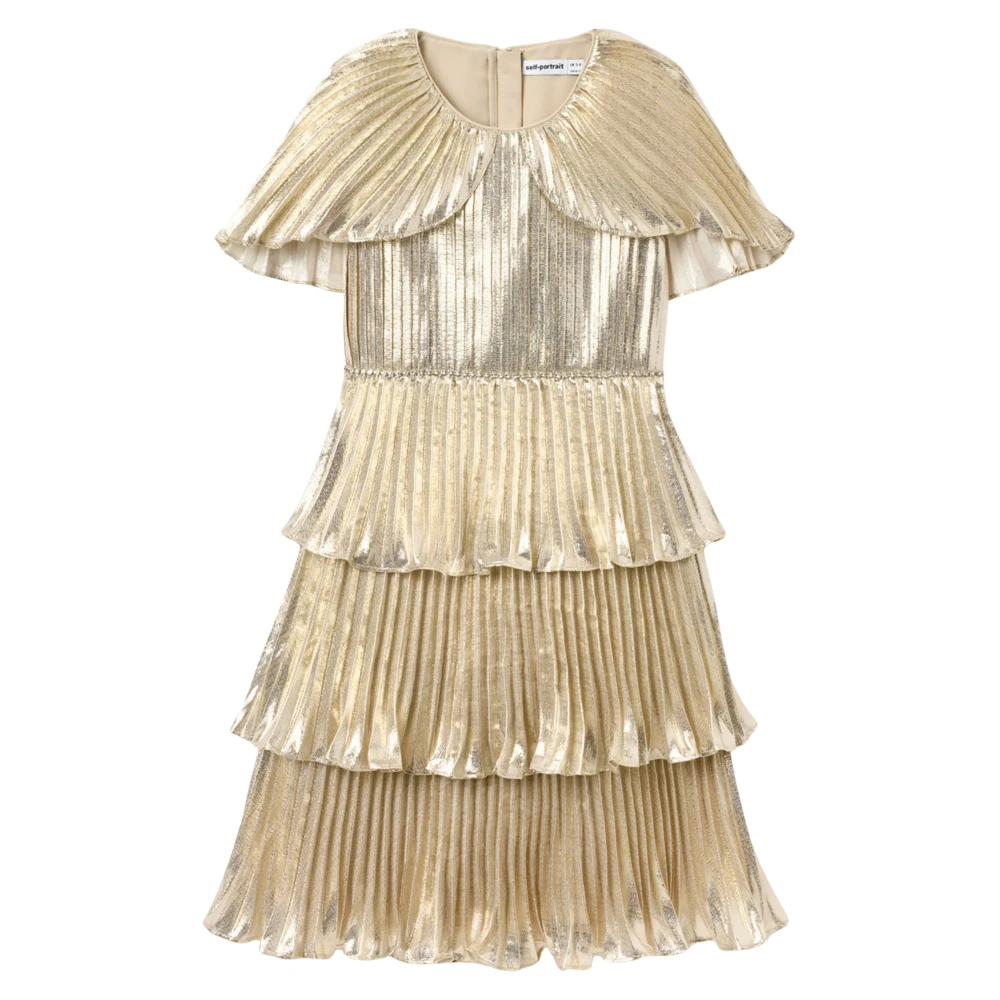 Self Portrait , Kids Occasion Wear, Female, Yellow, 8 Y, Metallic Tiered Dress