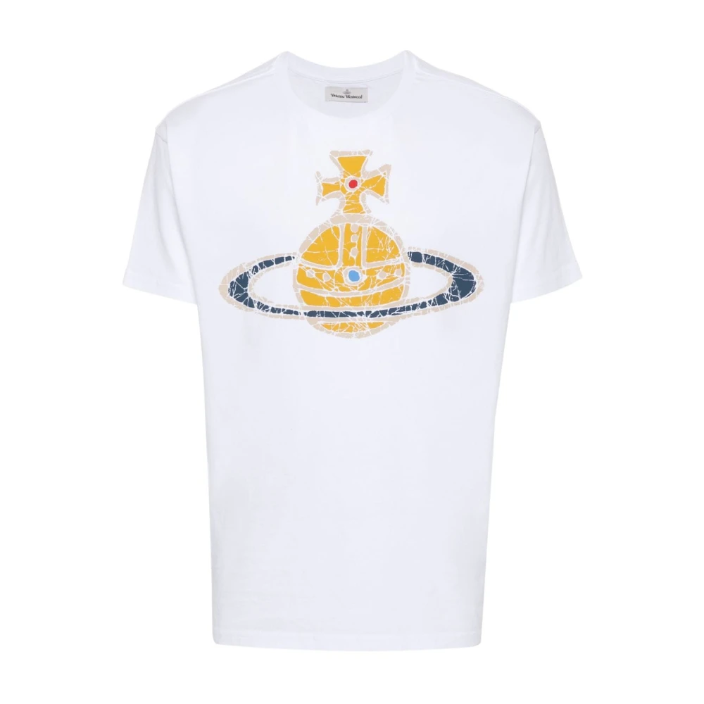 Vivienne Westwood Vita Bomull T-shirts och Polos med Signatur Orb Print White, Herr