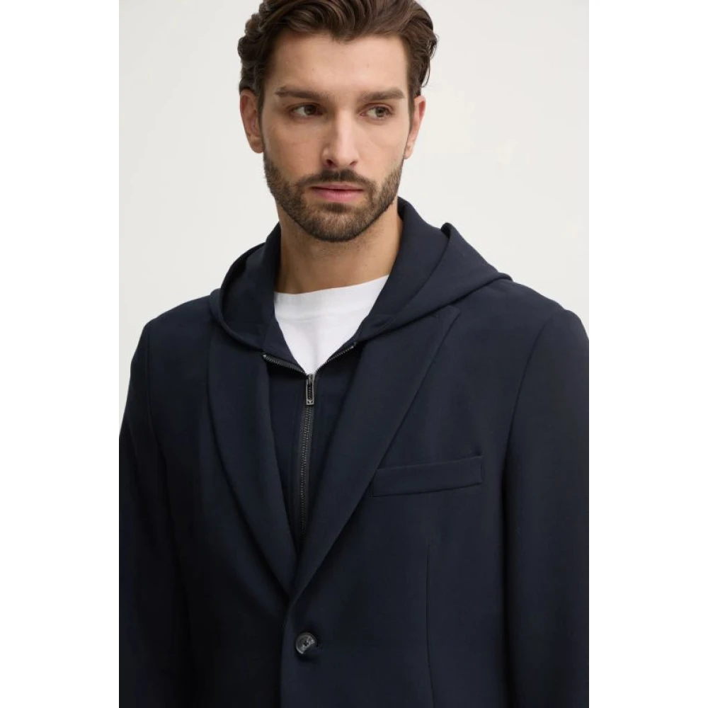 Emporio Armani Blauwe Hooded Jersey Jas Blue Heren