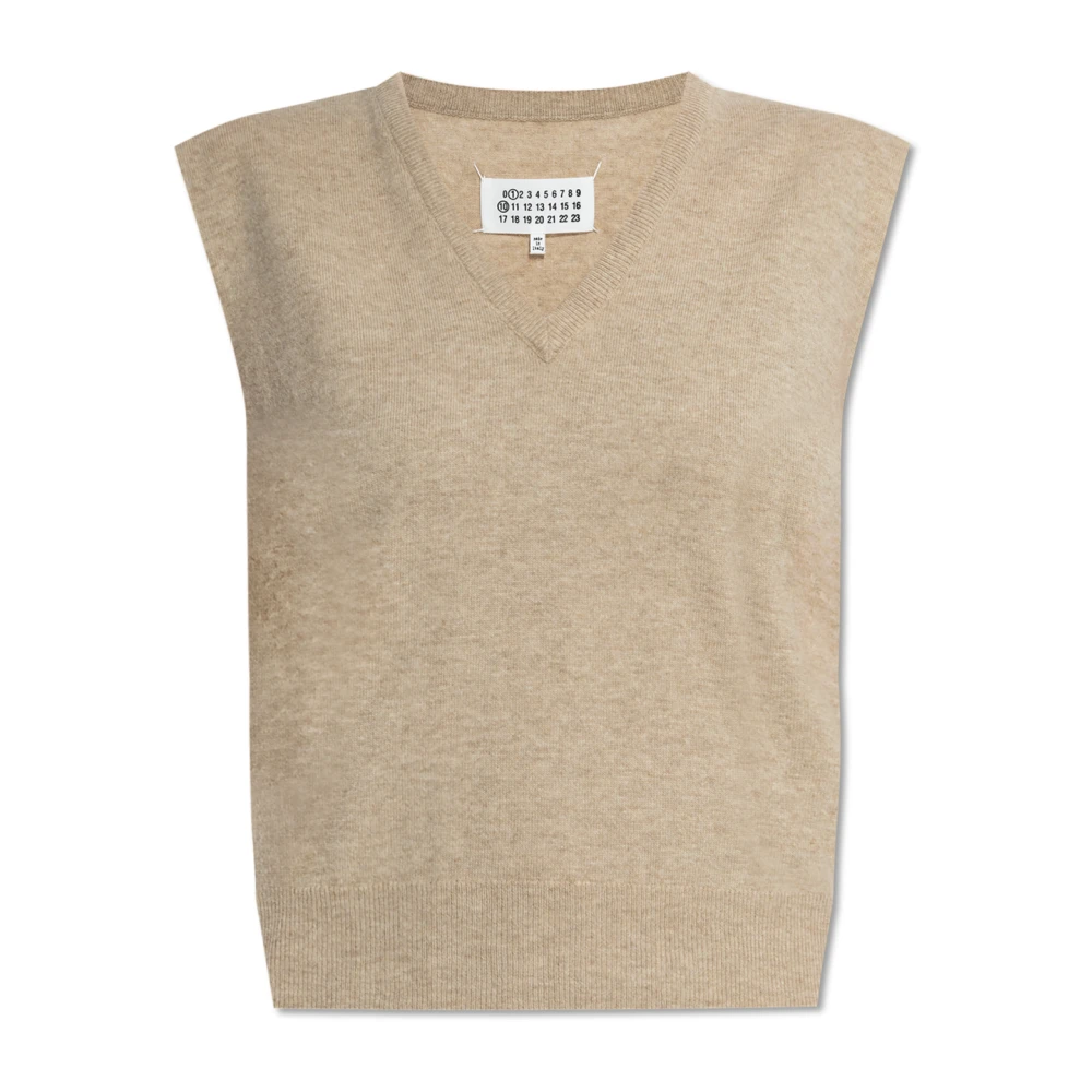 Maison Margiela Wollen vest met V-hals Beige Dames