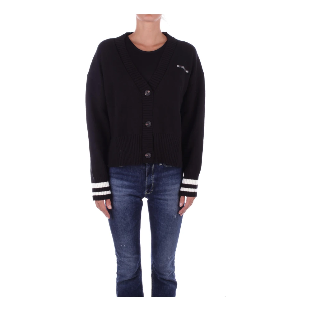 Guess Zwarte Cardigan met Voorkant Logo Black Dames