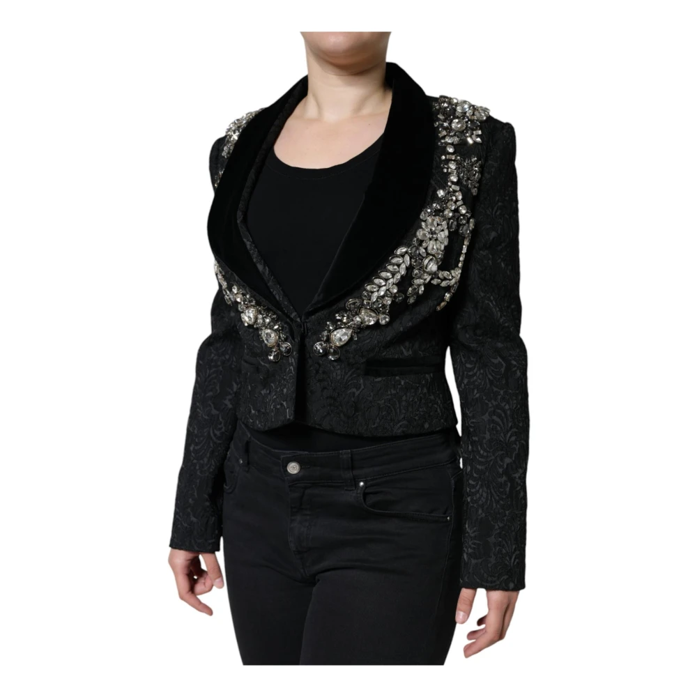 Dolce & Gabbana Kristallen bloemenblazer met zijden voering Black Dames